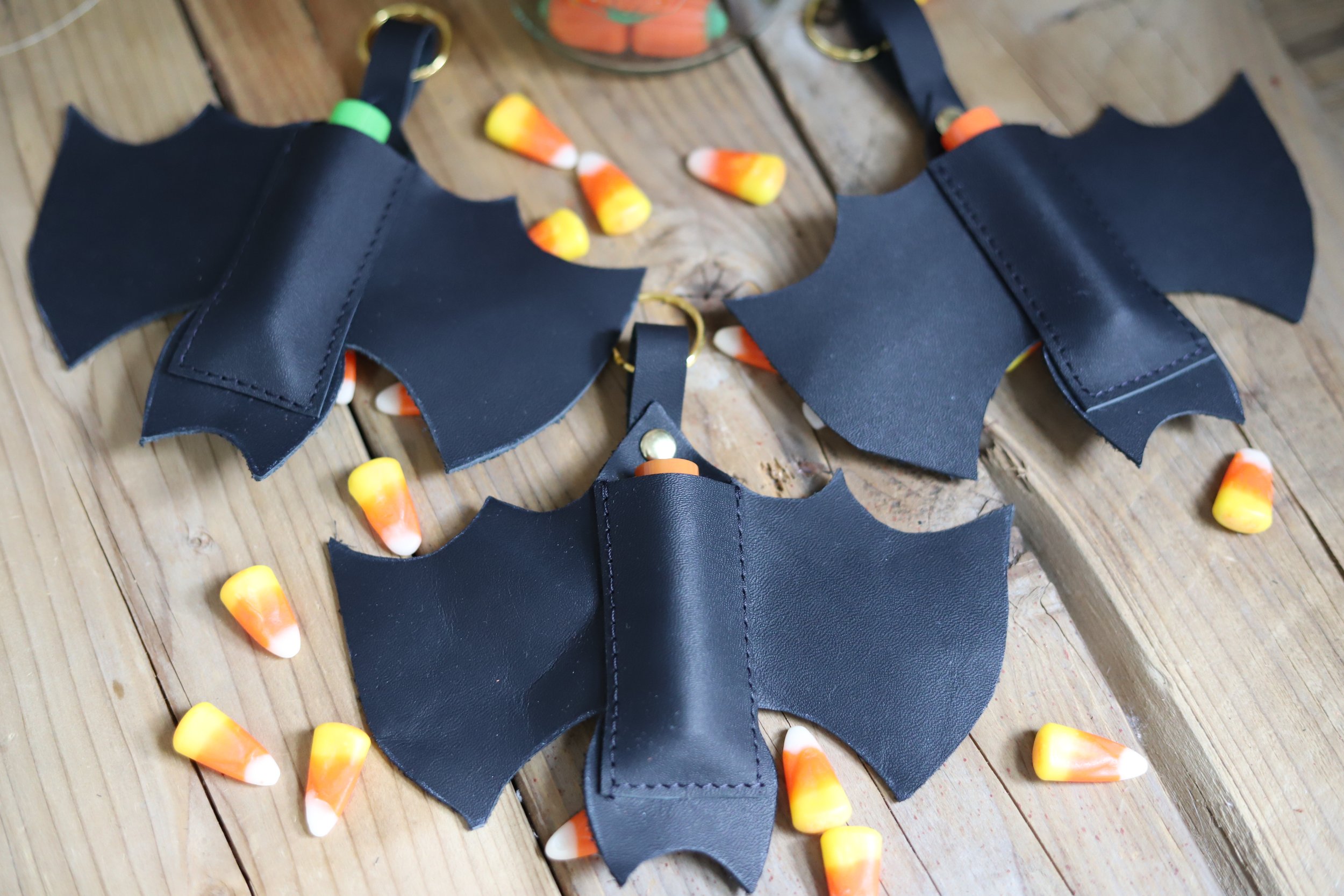 Leather Bat Lip Balm Keychain
