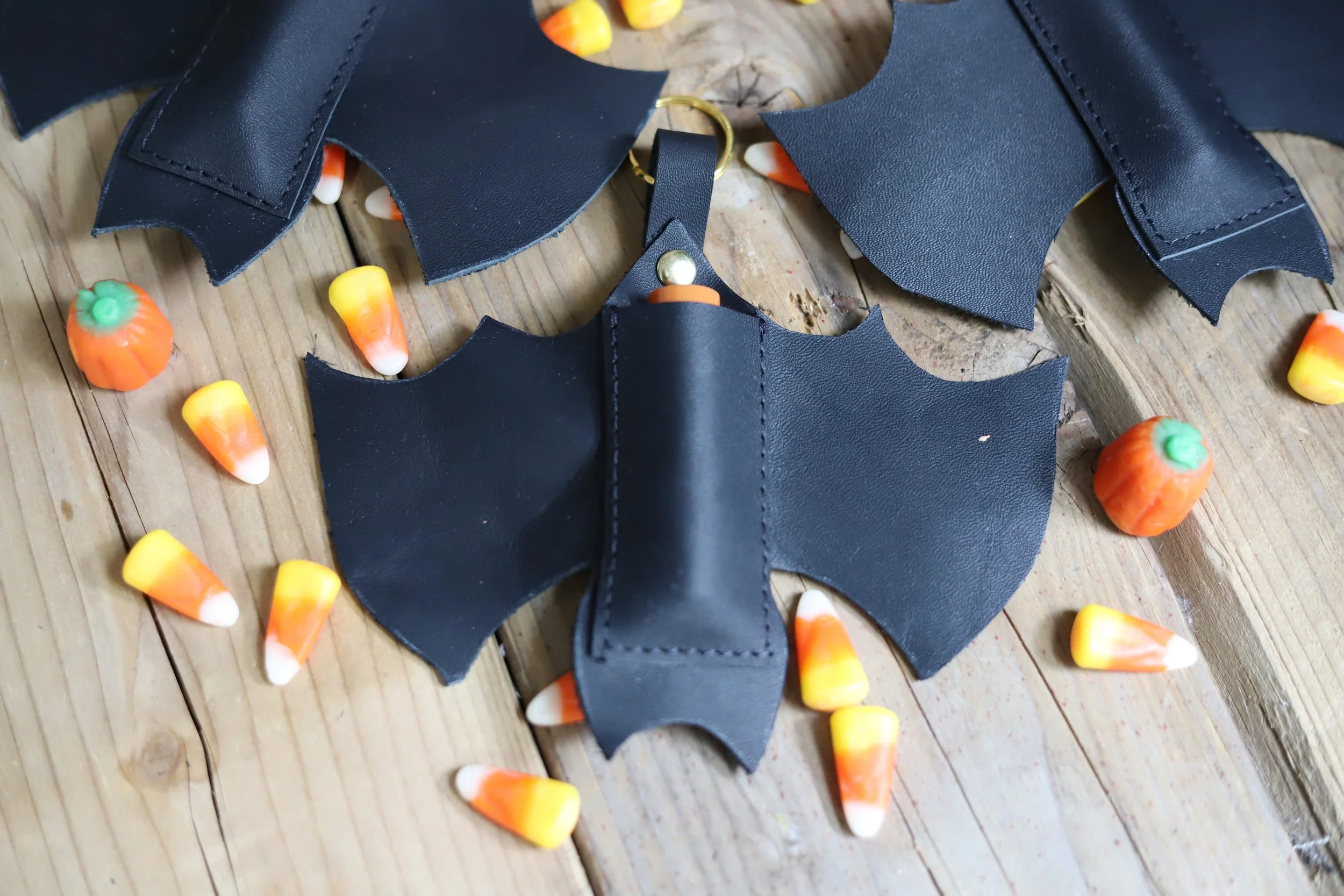 Leather Bat Lip Balm Keychain