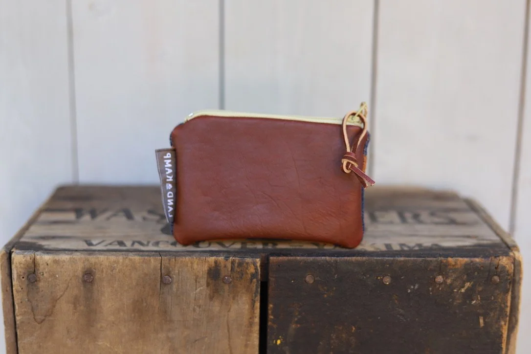 Card Pouch in Blue and Rust Wool