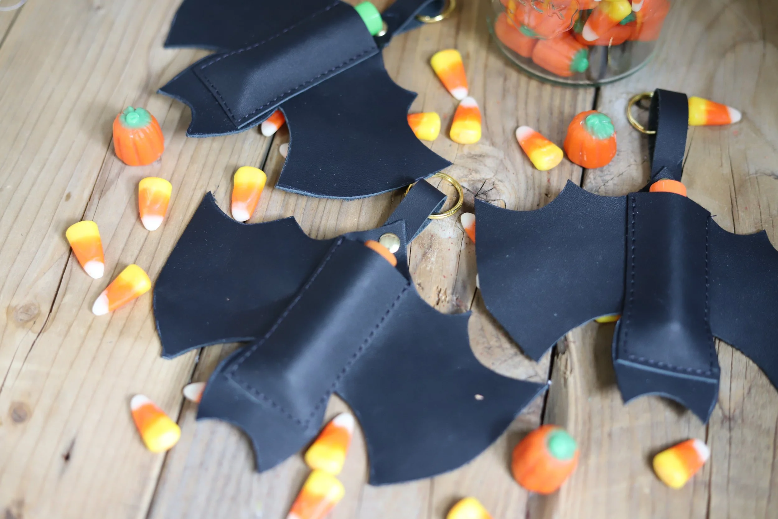 Leather Bat Lip Balm Keychain