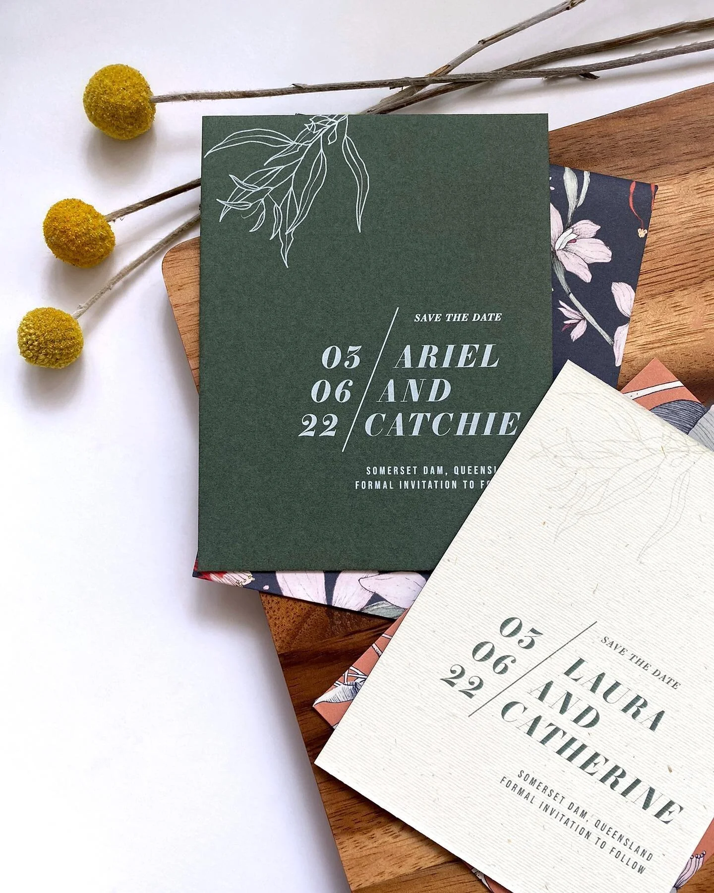 LAURA &amp; CATHERINE/ ARIEL &amp; CATCHIE - A minimal double-sided Save the Date. They say the hardest client is yourself, and this is 100% true! However,&nbsp;we got there in the end and I love how these&nbsp;turned out.&nbsp;⁣
⁣
For us it did not 