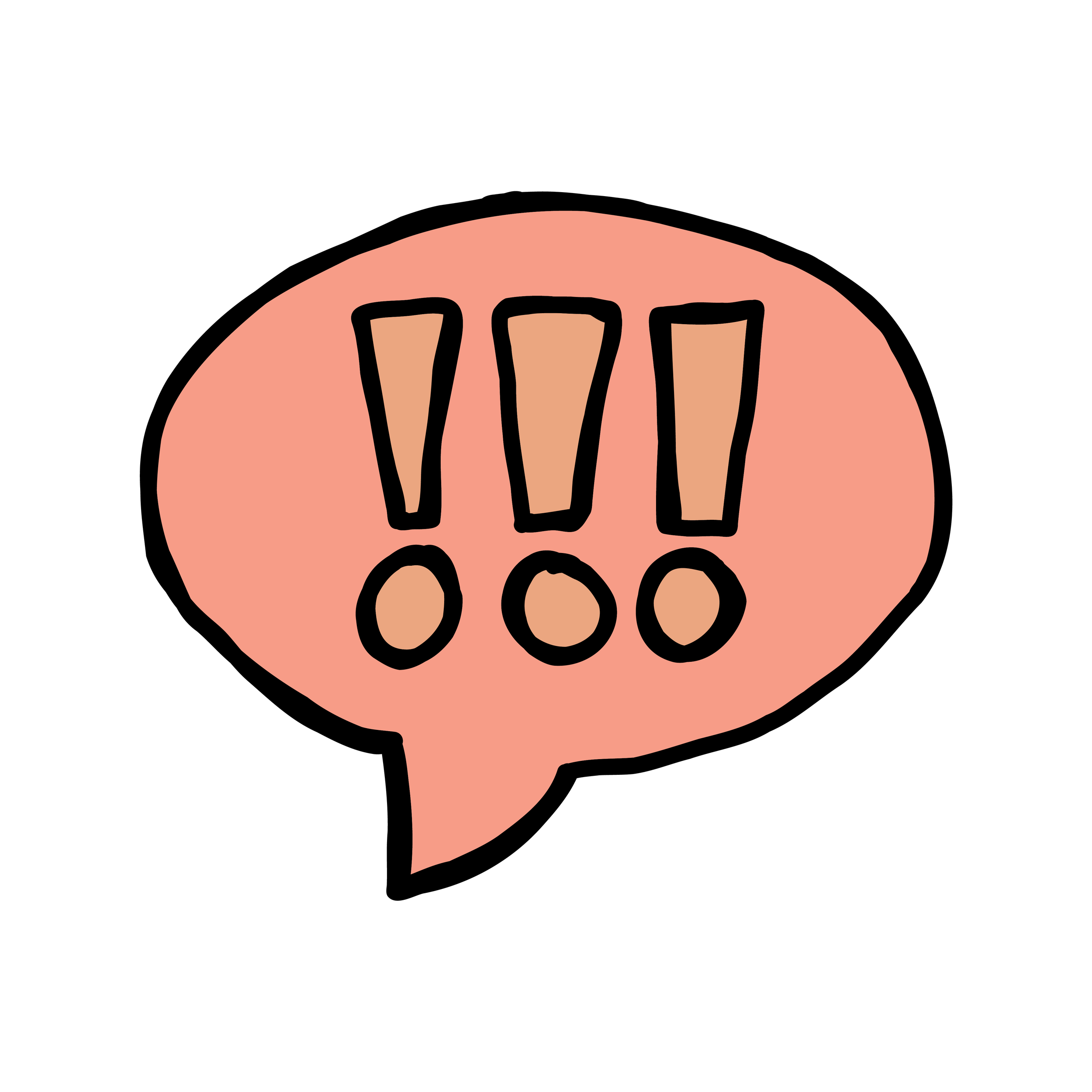 Hand-drawn icon of a comment bubble with exclamation points meant to convey graphic design skills.