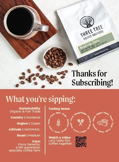 Compassion International Coffee Subscription Thank You Impact Card - delivered with the coffee order telling customers what they supported with their bean purchase.