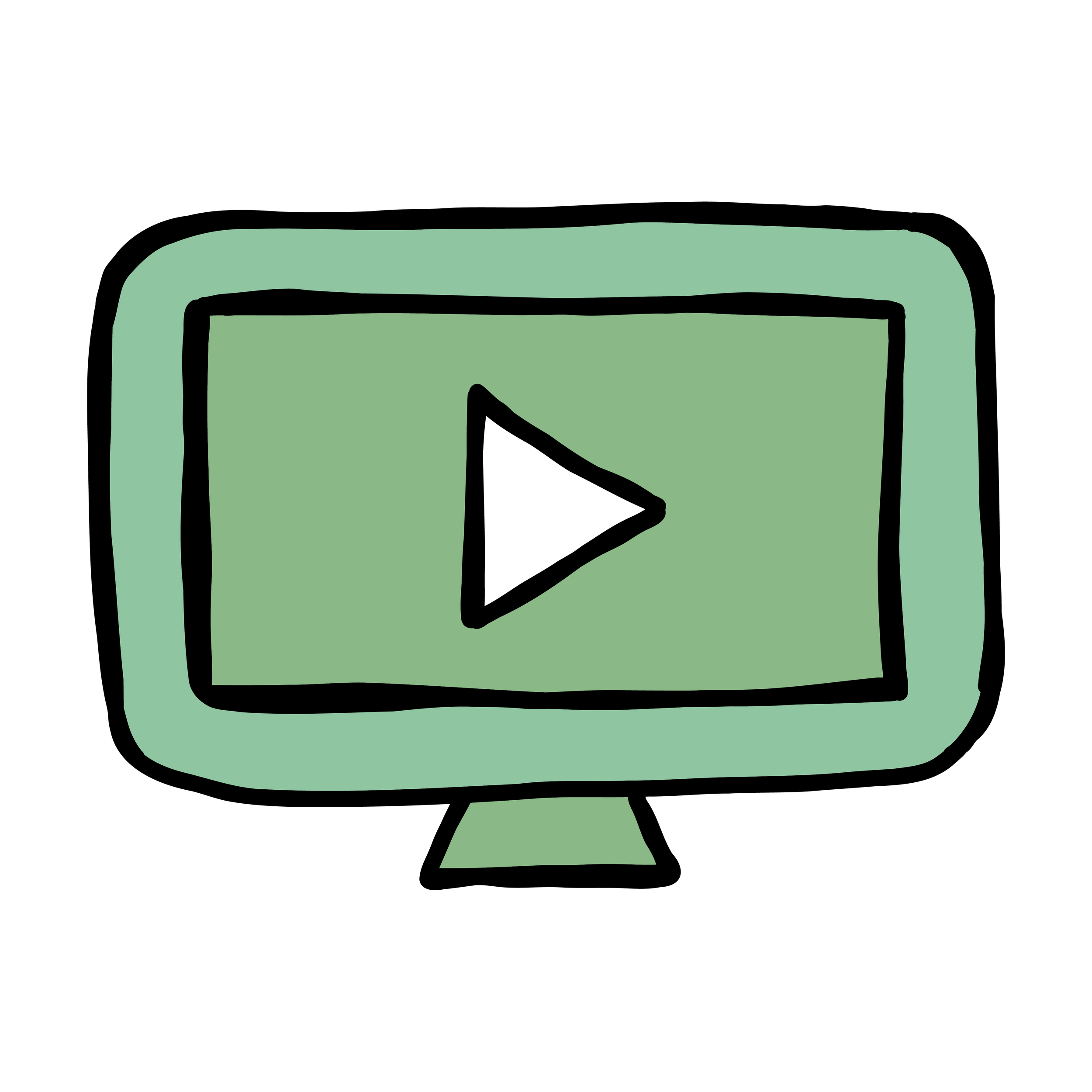 Hand-drawn icon of a computer screen with a play button in the center to represent motion design and animation skills.