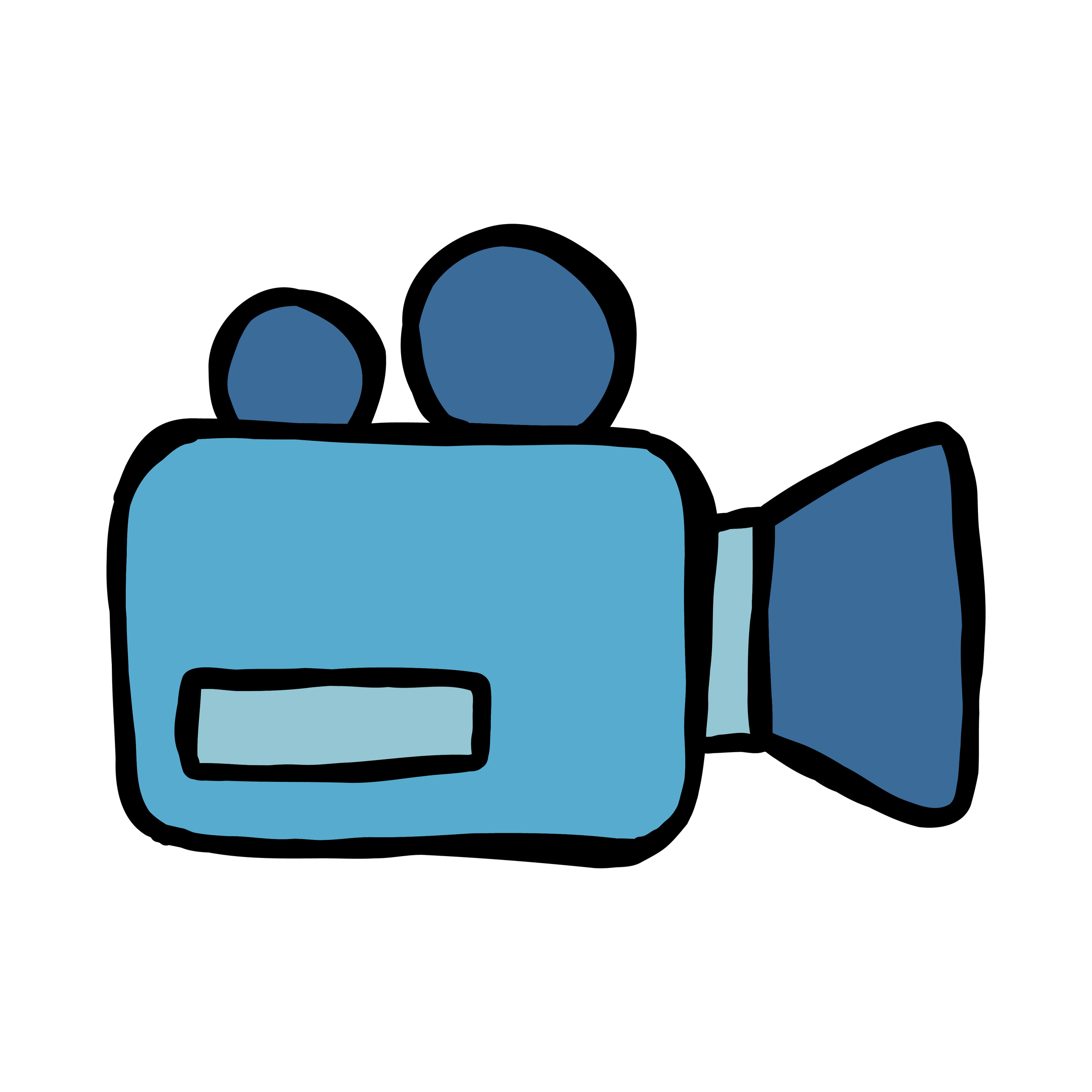 Hand-drawn icon of a video camera to represent video production work.