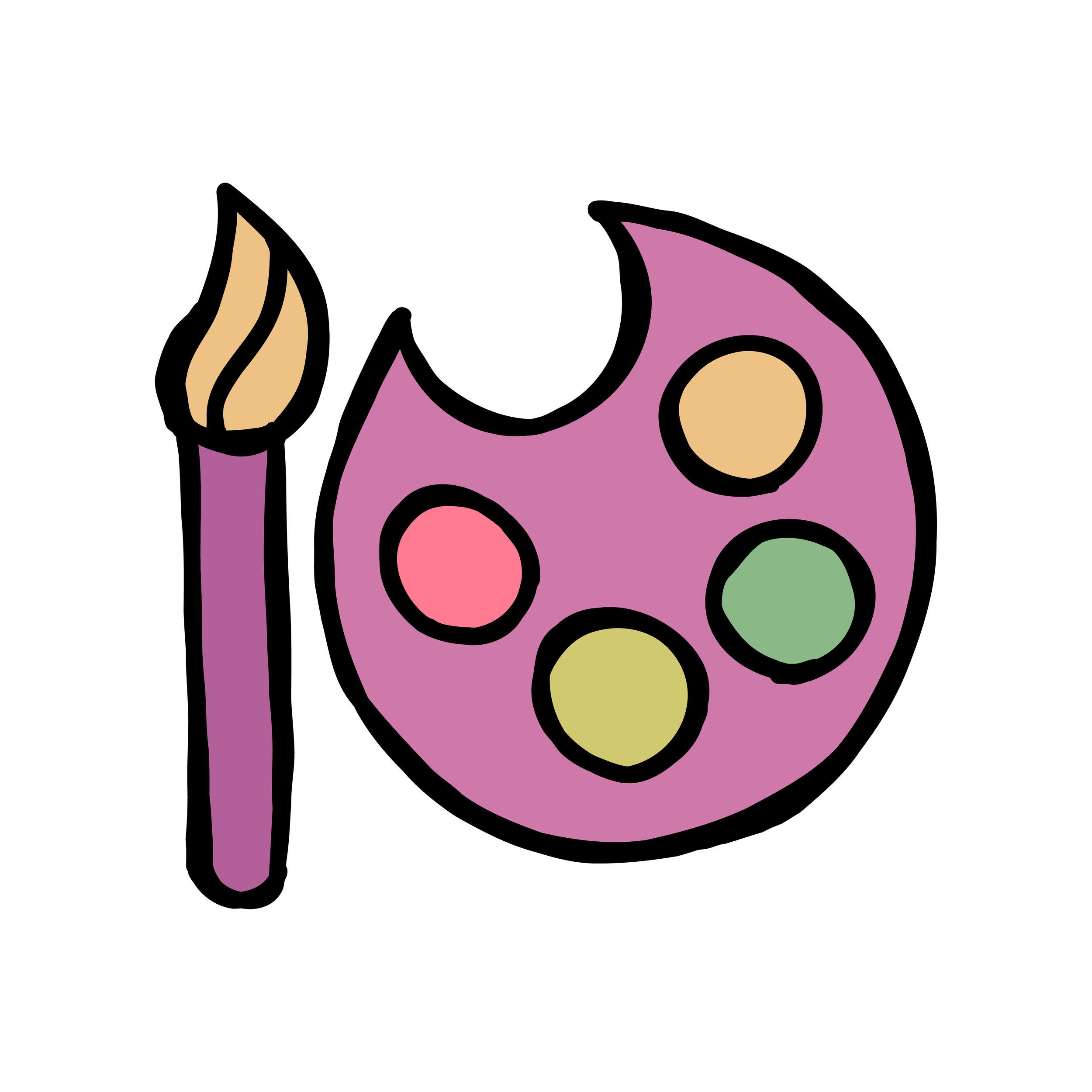 Hand-drawn icon of a paint palette and paint brush indicating mural design work.