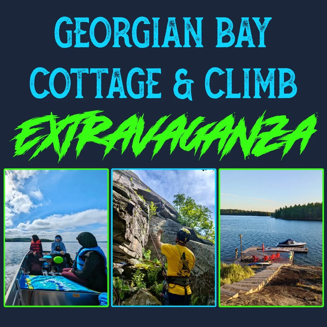 .
On Saturday, July 20, join us in Parry Sound for:

* An epic day of guided rock climbing, overlooking a sandy Georgian Bay beach 🧗

* Motorboat transportation to and from the cliff 🚤

* Gourmet post-climb dinner 😋

* An overnight stay at a water