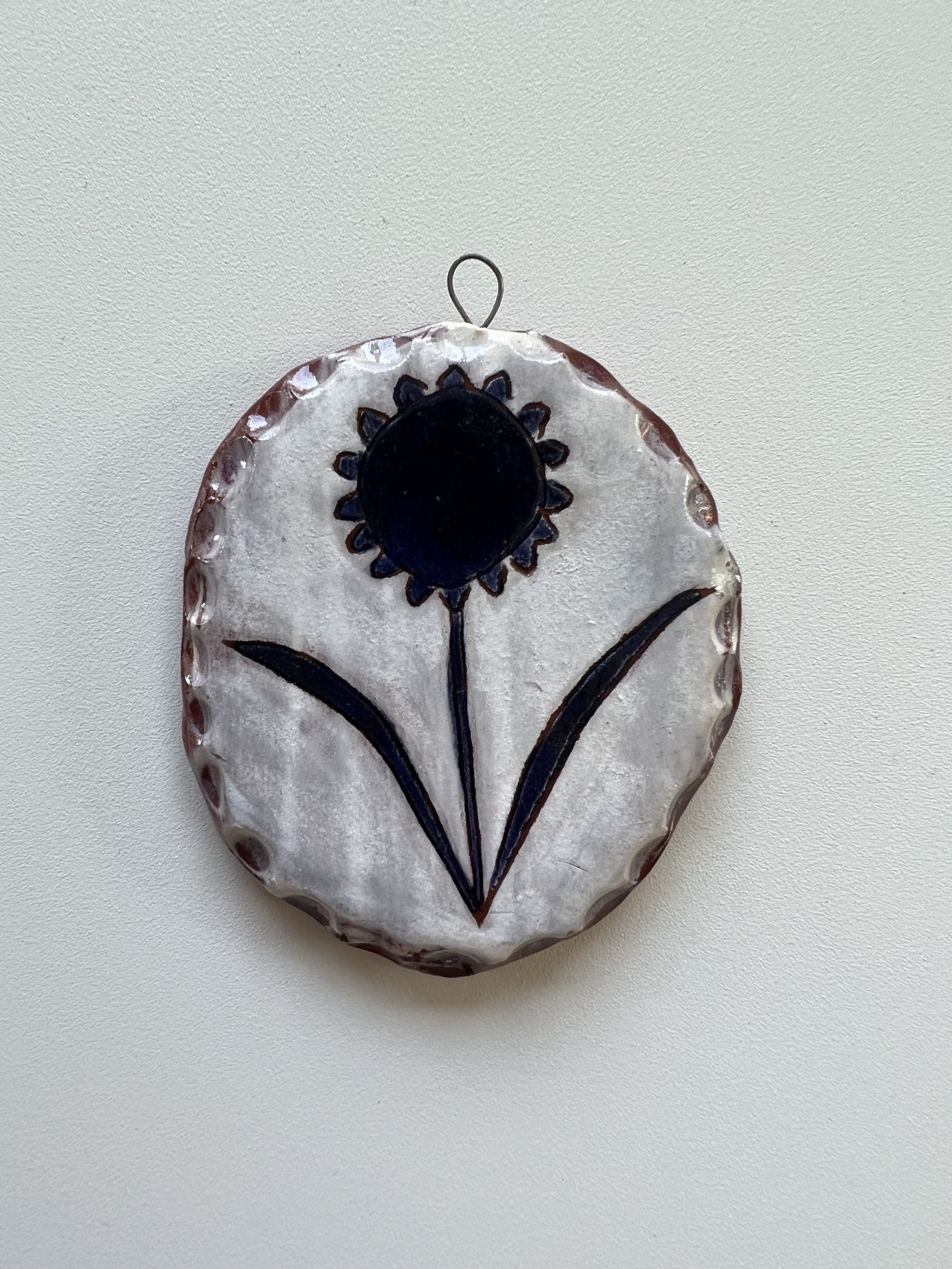 Navy Flower Small Wall Tile