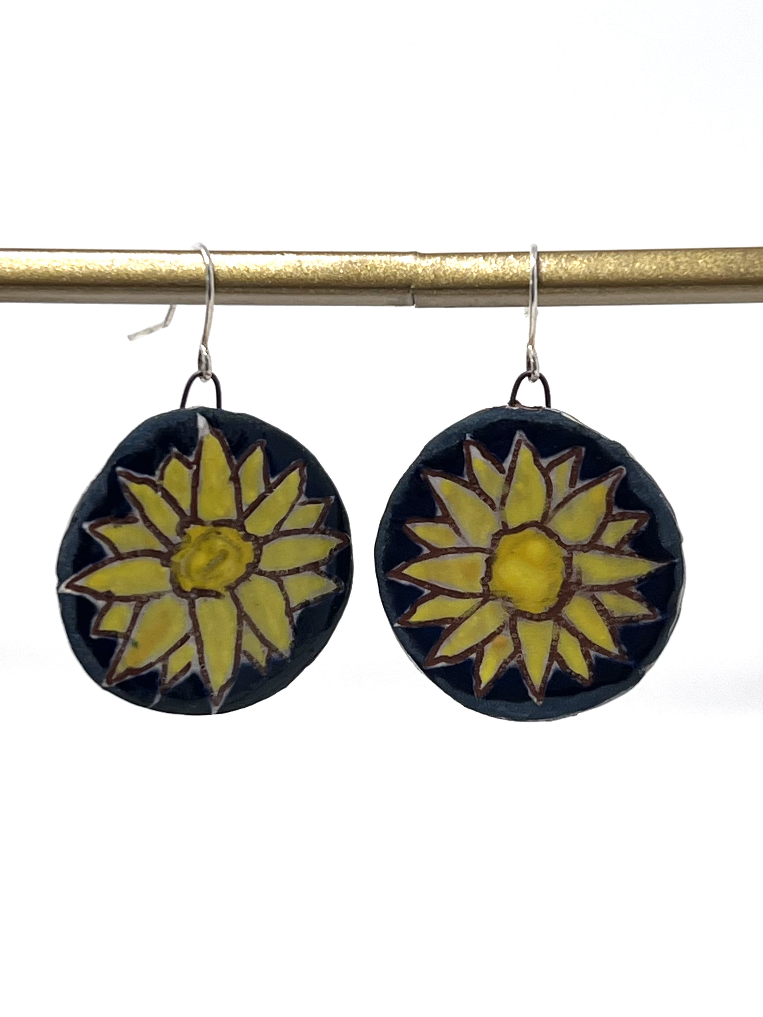 Navy Sunflower Earrings