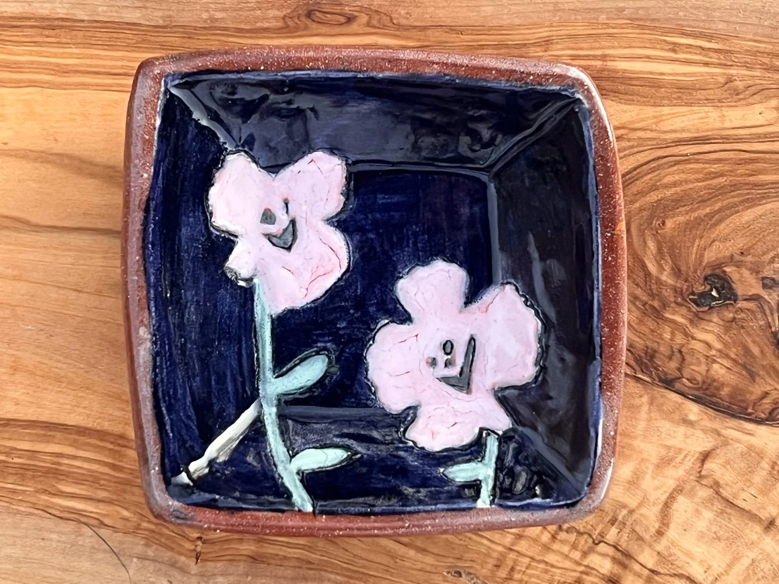 Navy Floral square trinket dish