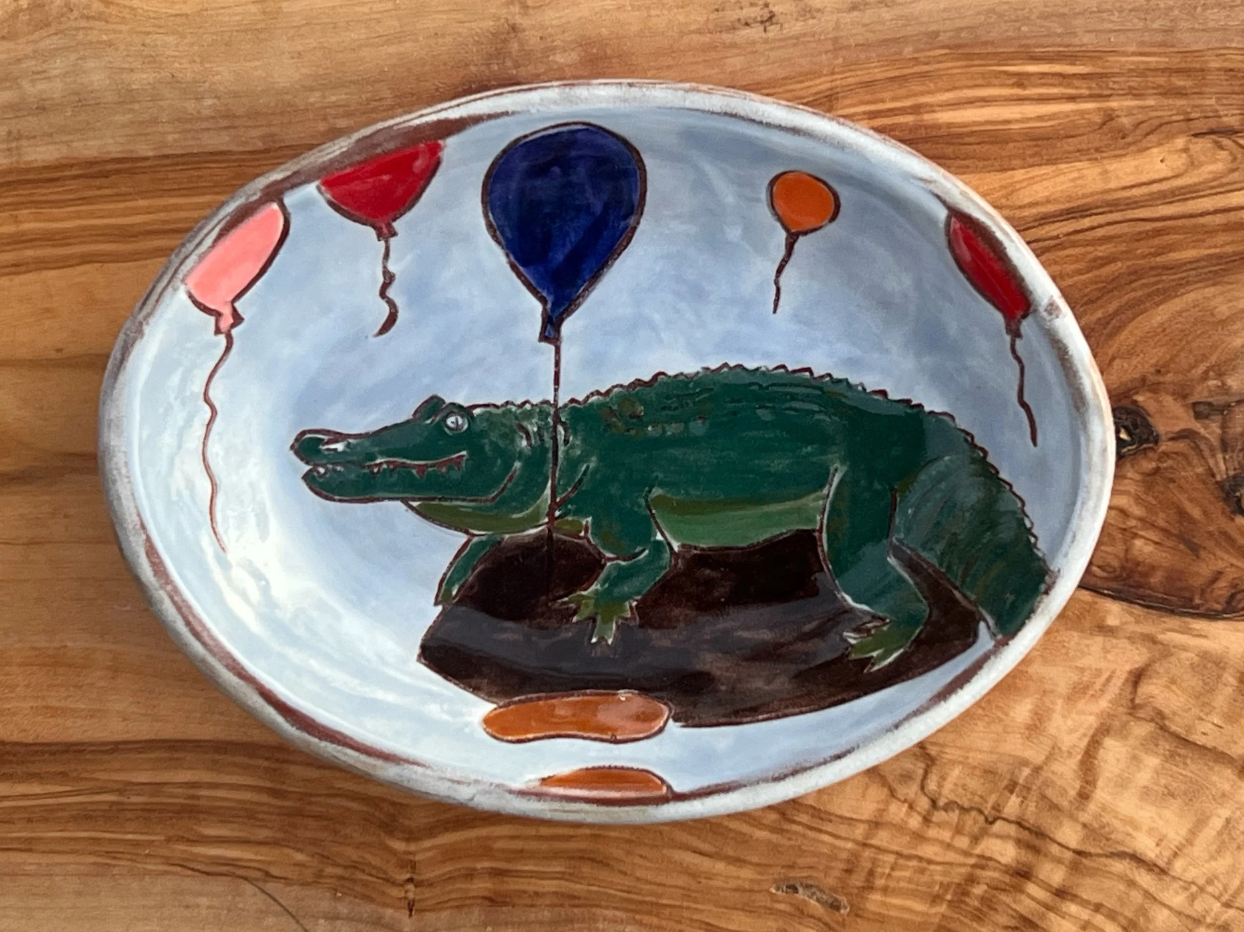Alligator and Balloons Oval Trinket Dish