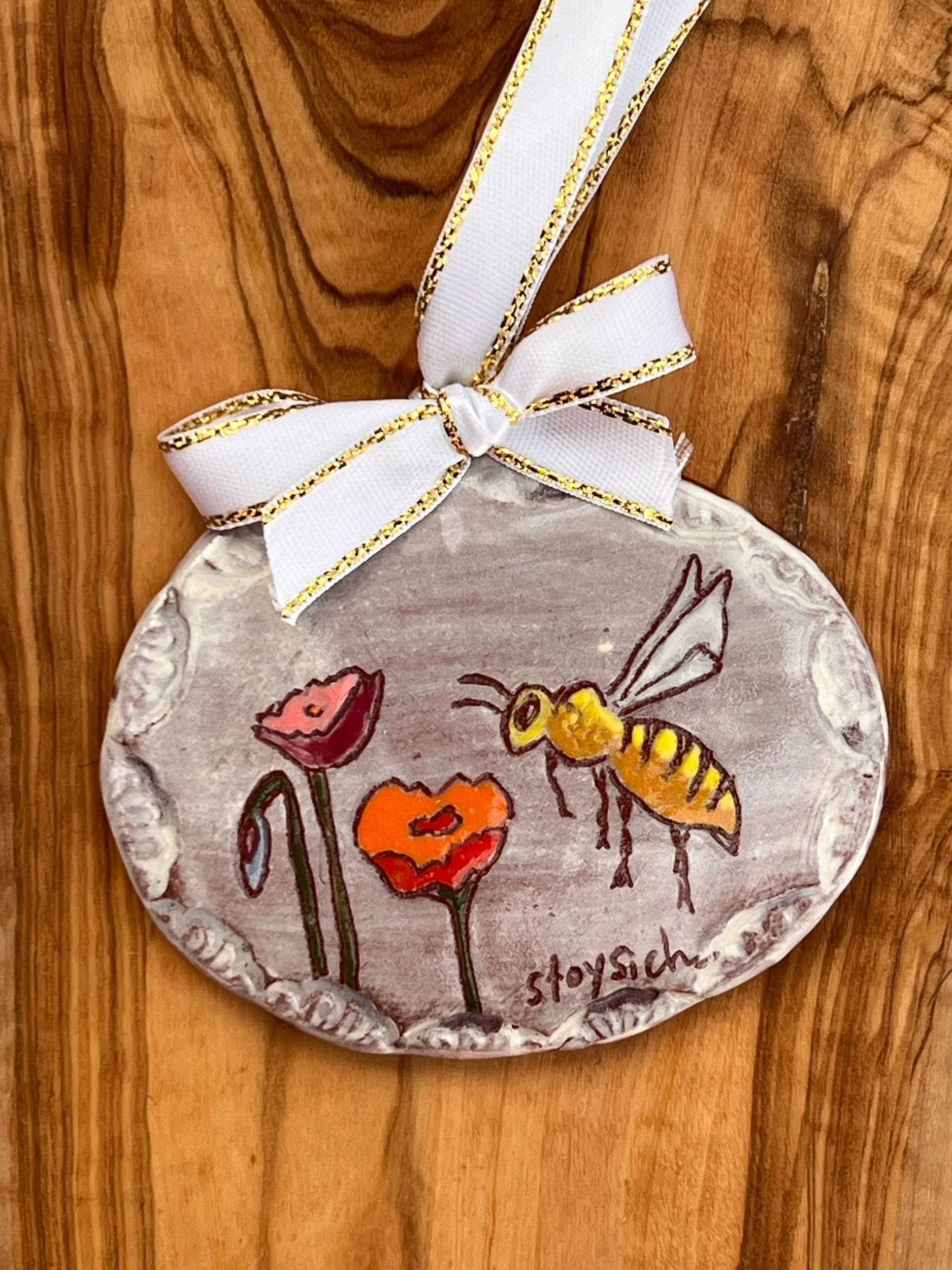 Bee and flowers Small Wall tile
