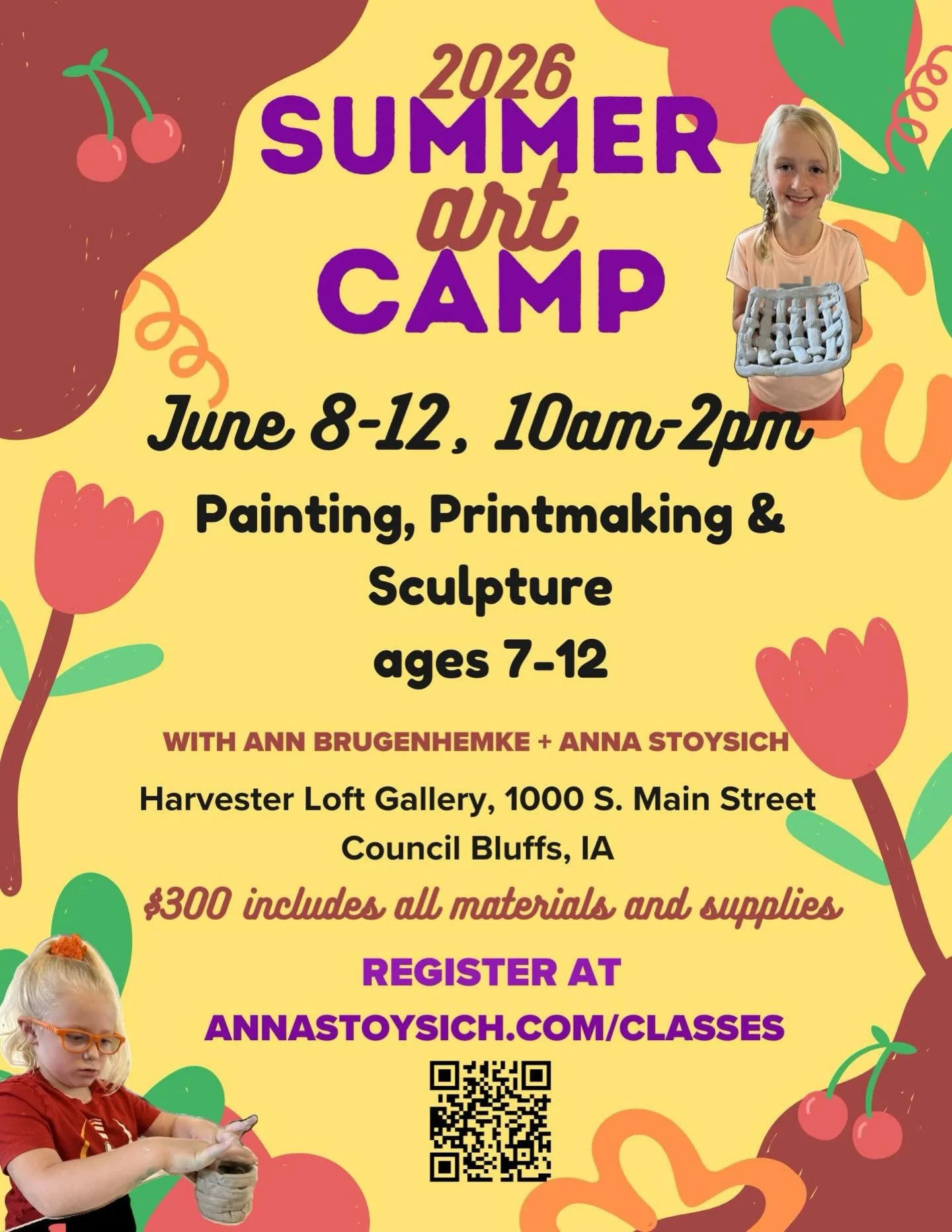 We have a Summer Art Camp planned for this June 8-12 at the Harvester Loft Gallery in Council Bluffs. 

Sculpture, painting, and printmaking projects . It&rsquo;s going to be fun!
