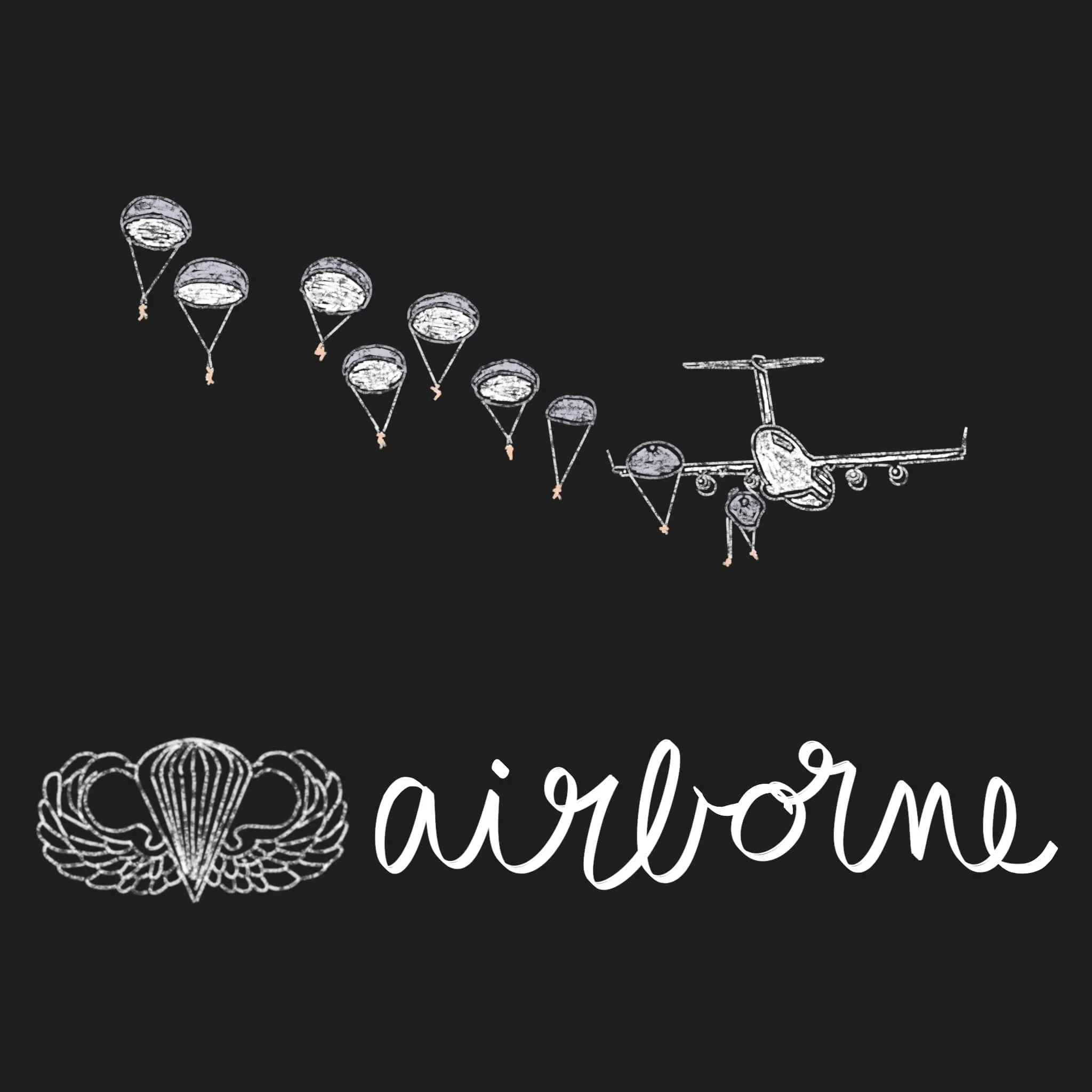 Illustration of Airborne, widely known as Jump School which conducts the basic paratrooper (military parachutist) training for the US armed forces.