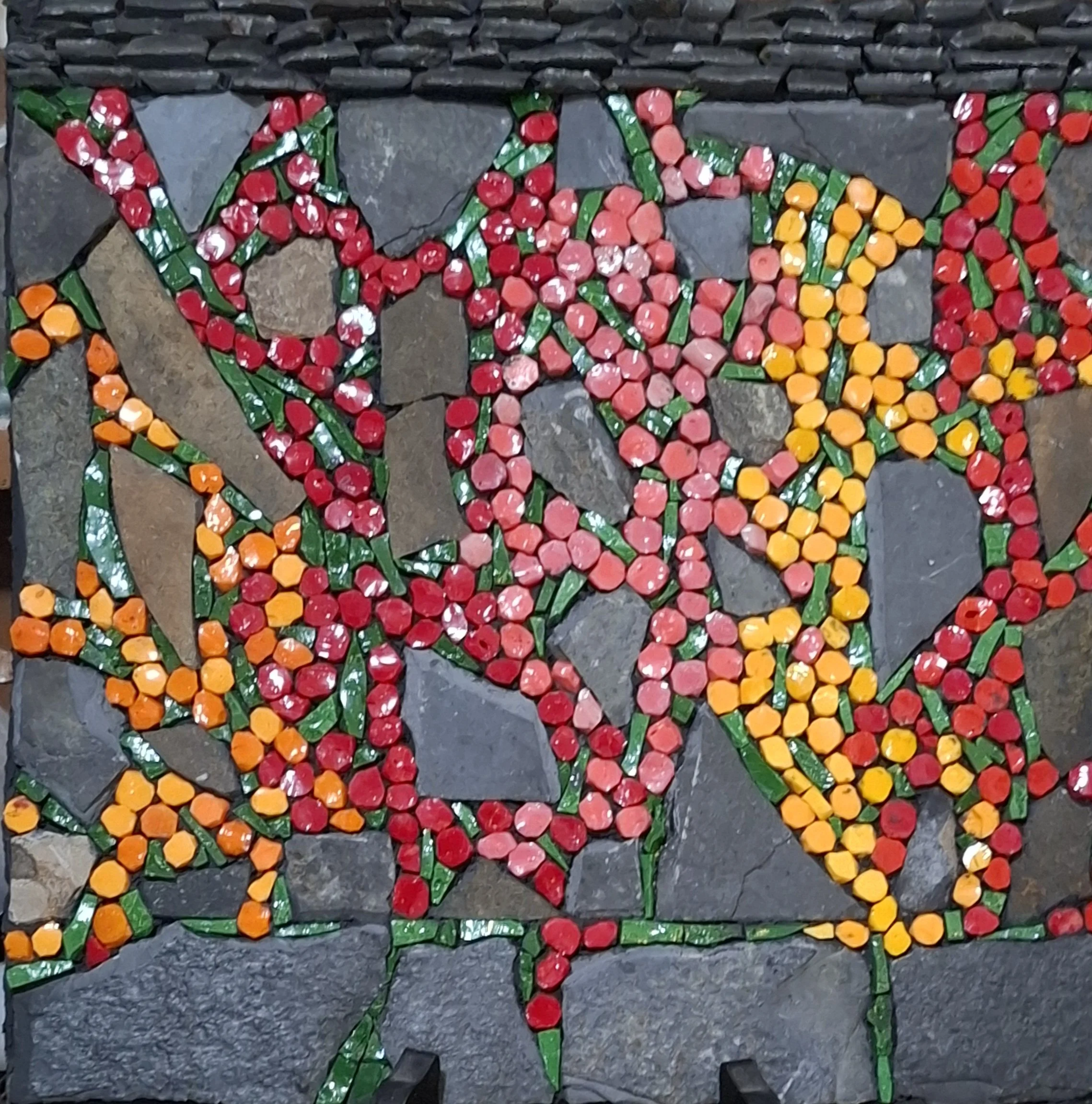 Wall of Roses  16" x16"  Available

Smalti, slate