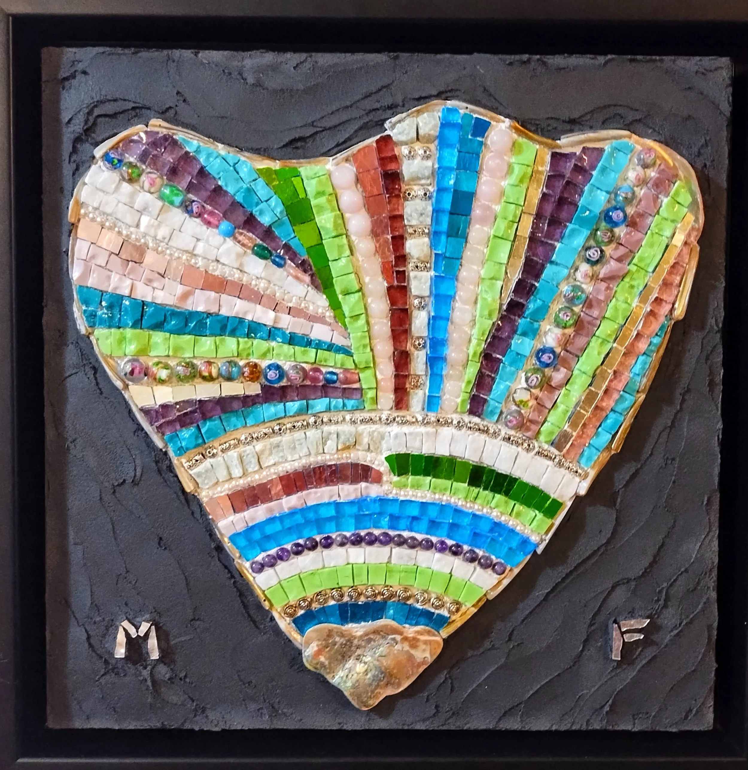 For Mavis

Smalti, marble, trasparenti, semi-precious beads, mother-of-pearl, abalone shell piece