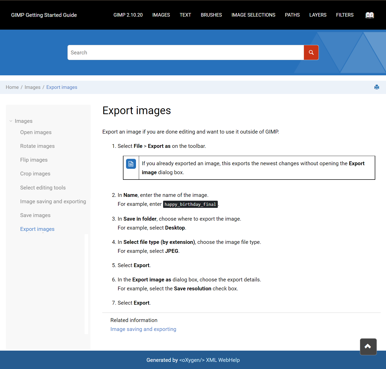 Export images