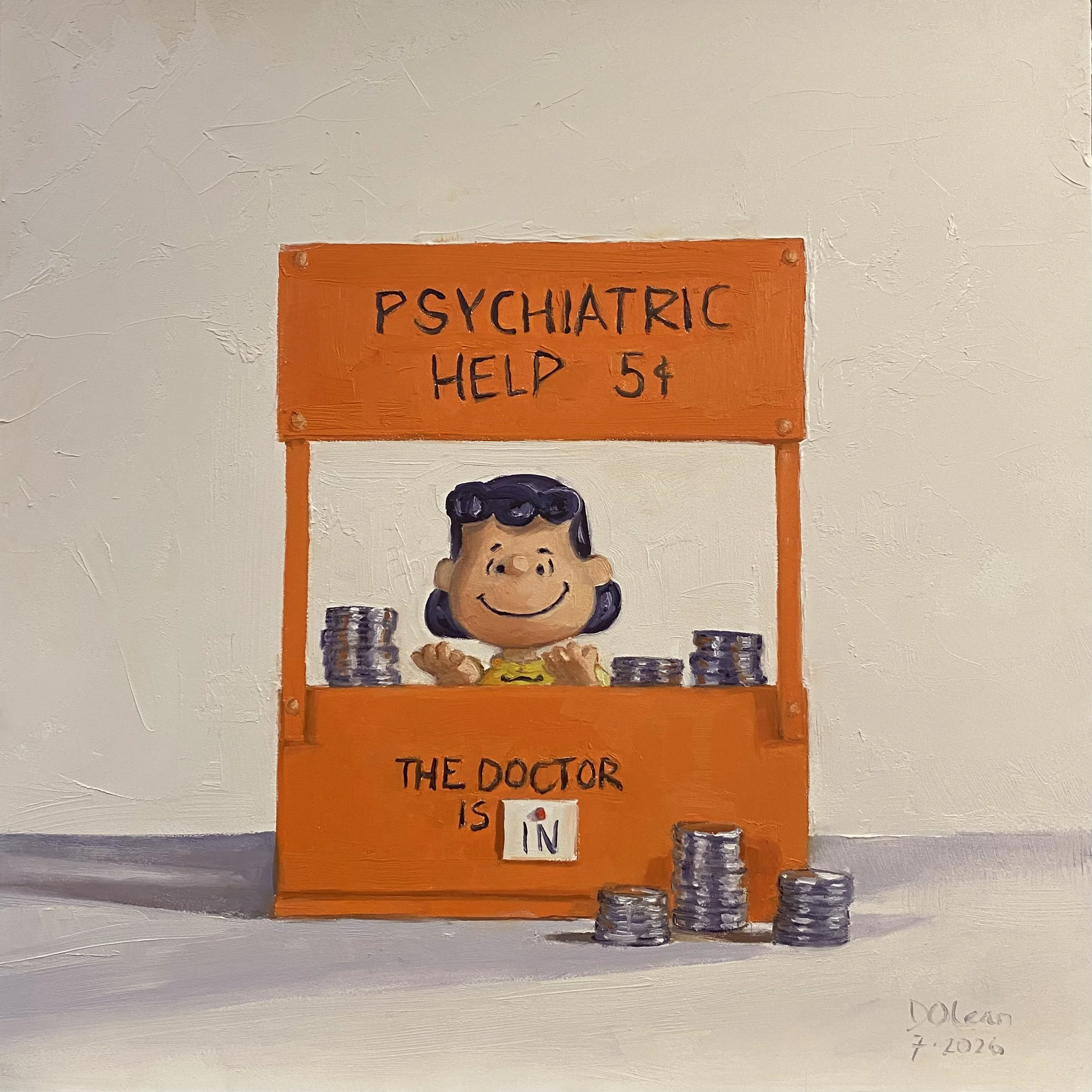 Diane Olean, Exprt Help for a Nickel, 
Oil Paint, 12" x 12" $ 675.00 