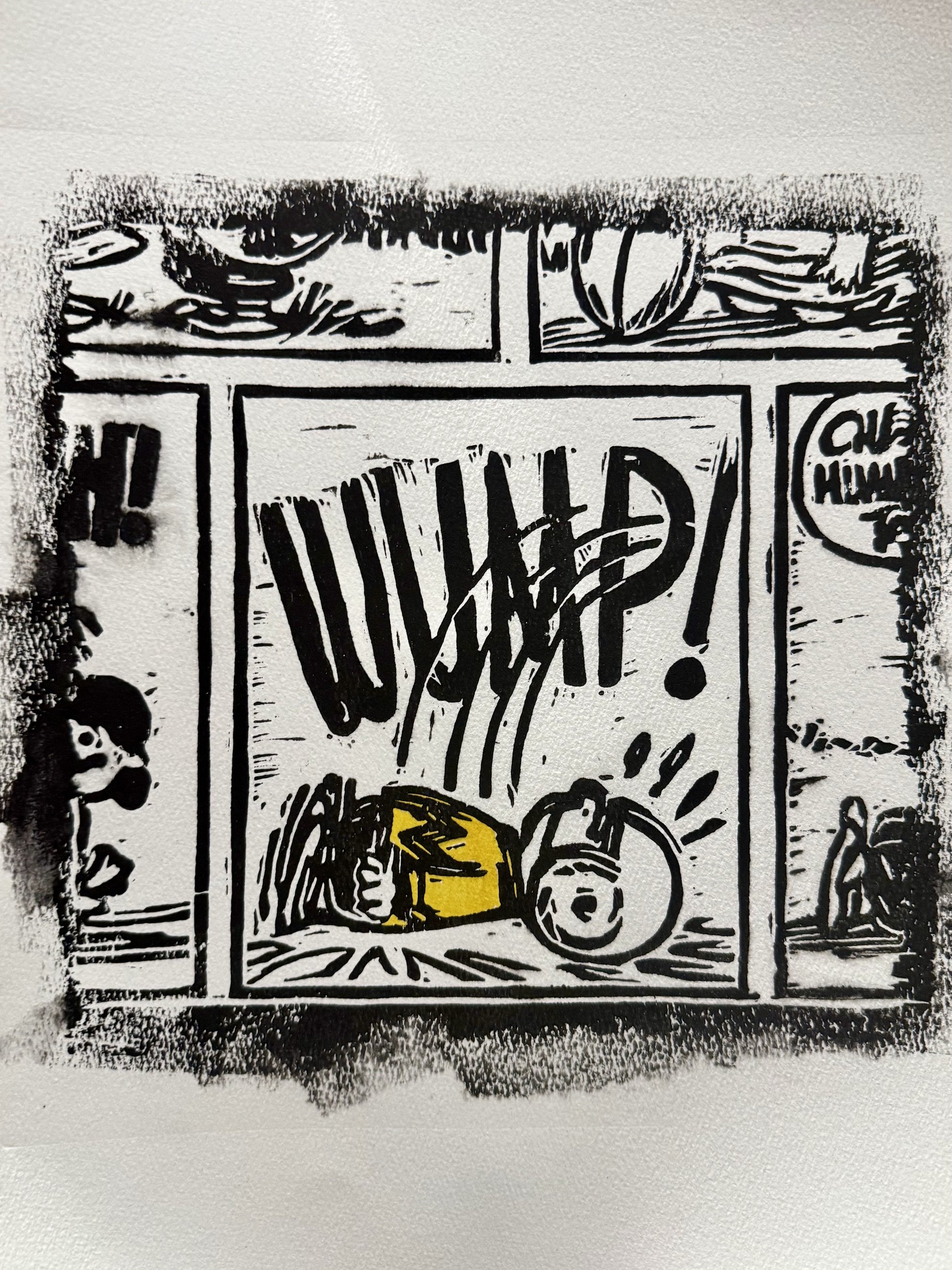 Michael Yentzen, Practice Makes Perfect,     (1 of 8) Linoleum Cut, 12"x12"  $ 250.00 