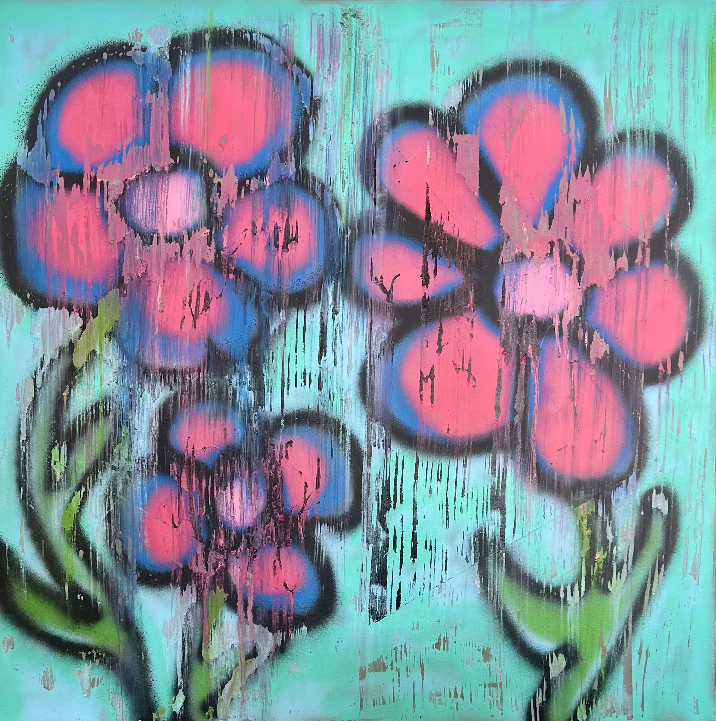 CHAD REA "BEAUTIFUL DECAY #1" - SPRAY PAINT, PLANT-BASED ACID ON CANVAS - 48"X48" - $2400