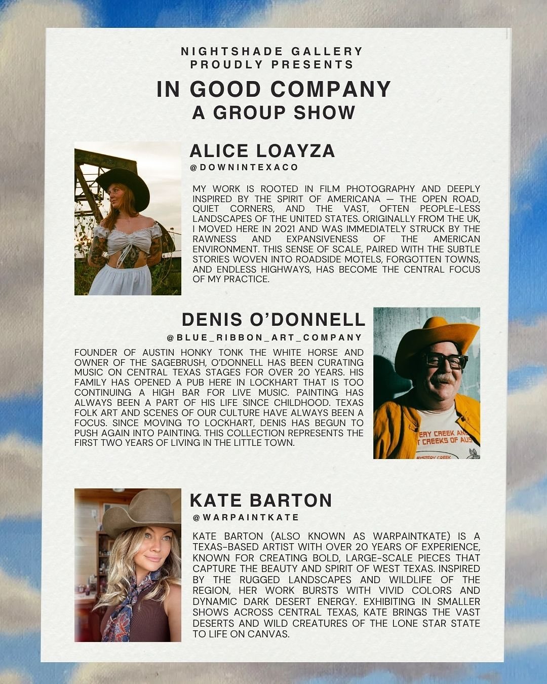 A closer look at the 9 artists who make up &ldquo;In Good Company&rdquo;❣️

Open every weekend now until Christmas!