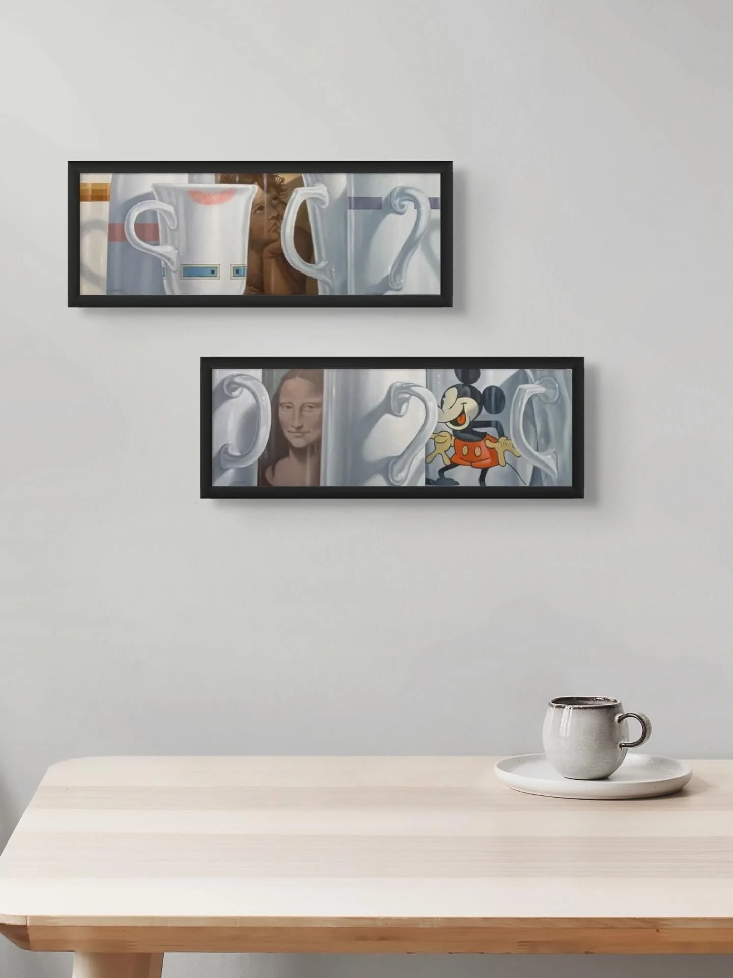 &ldquo;Mona &amp; Mickey&rdquo; 6&rdquo;x18&rdquo;
&ldquo;Cherubs Kiss&rdquo; 6&rdquo;x18&rdquo;
Oil on Canvas with black frame 
By Michael Pyrdsa (@michaelpyrdsa)

$800 a piece ☕️
DM for purchase or stop by the gallery this weekend ❣️