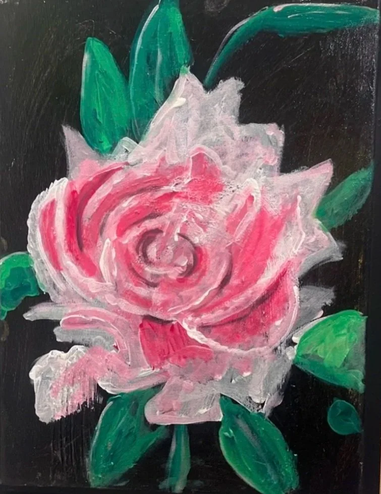 RALPH FULTON "ROSE FLEUR" - ACRYLIC ON WOOD - 18"X14" - $275
