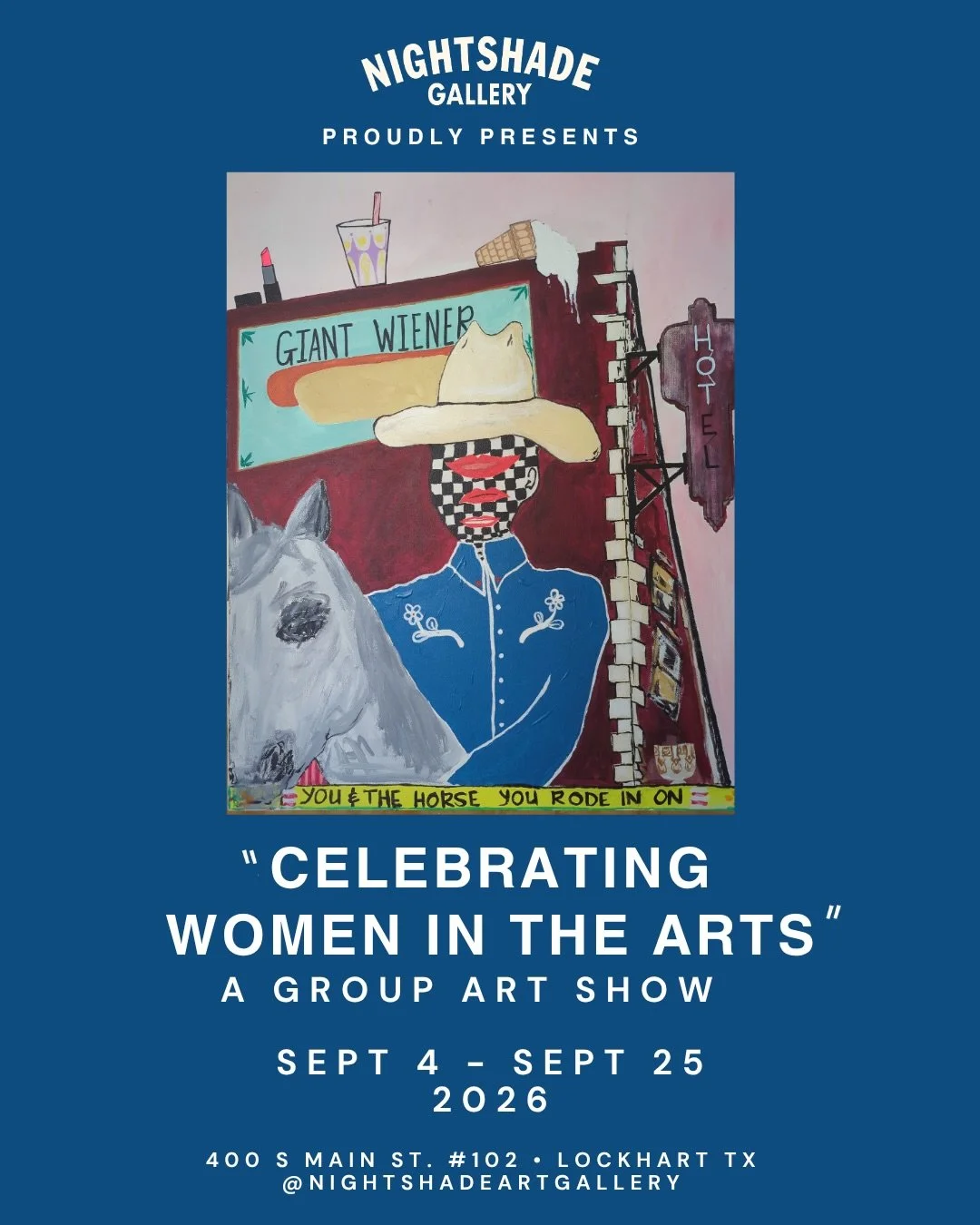 Nightshade Gallery proudly presents CELEBRATING WOMEN IN THE ARTS - a group exhibition featuring Texas women whose creative lives move between music + visual art.

Join us THIS FRIDAY, SEPT 4 for the Opening Reception with cocktails and live music 🥂