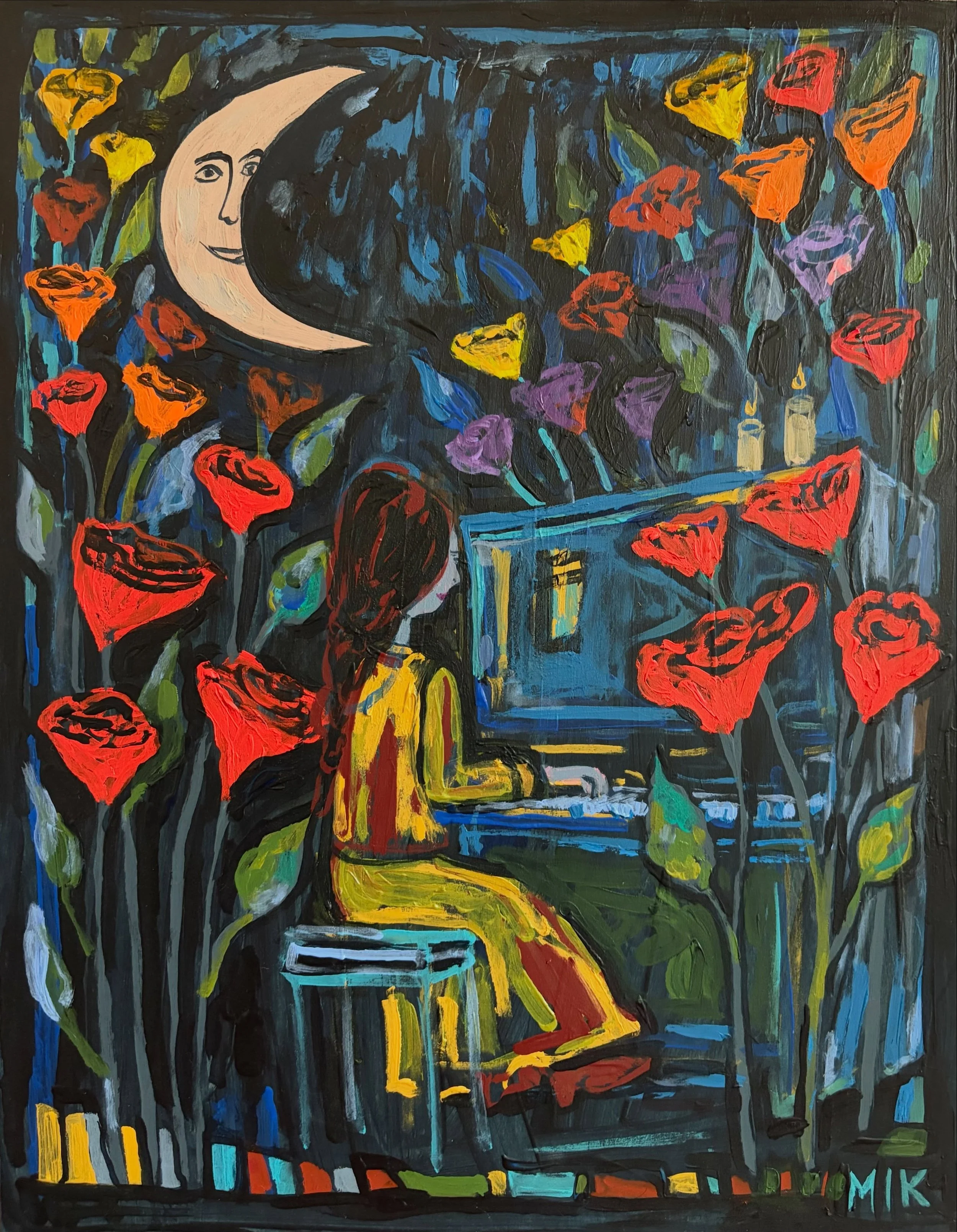 SUMMER NIGHT SONG 🌙🌹
Mikki Itzigsohn 
Acrylic on wooden panel
14&rdquo; x 11&rdquo;

Part of &ldquo;Celebrating Women in the Arts&rdquo;, opening this Friday!

Opening Reception
Friday, September 4
6-10 PM
Lockhart, TX 🔒 &hearts;️