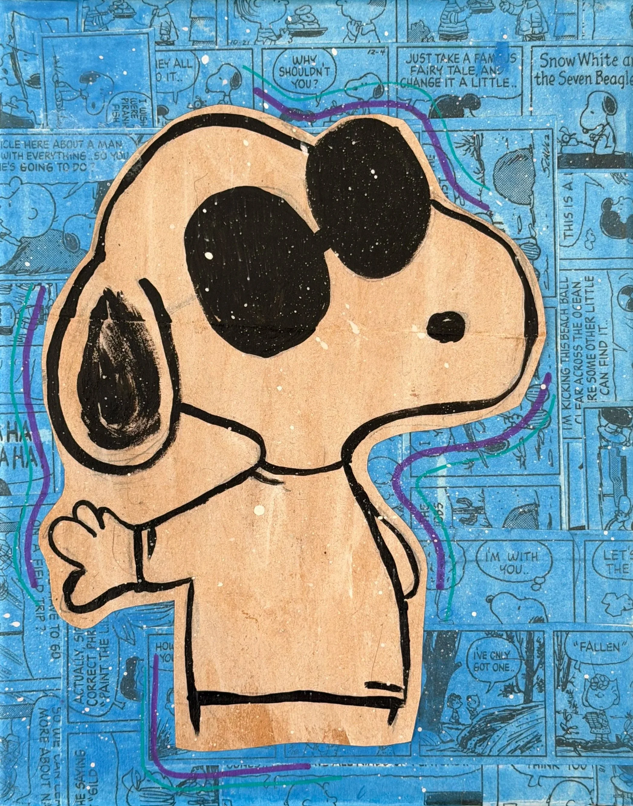 Brie Maxon,	2 Cool for a Name #1,	Newsprint, gouache, kraft paper, acrylic, and marker	10” x 8”	 $ 50.00 