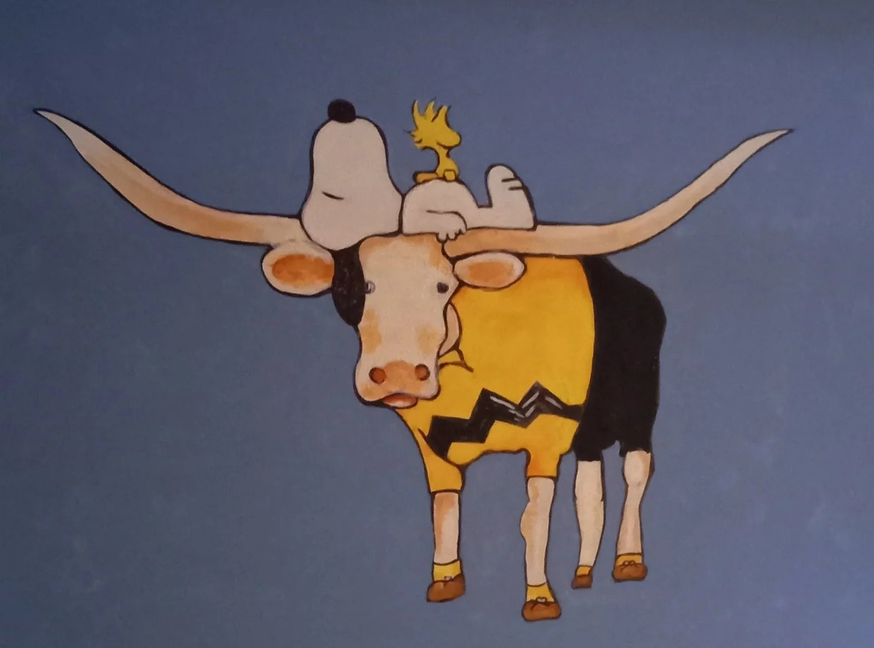 🔴 (SOLD) Lowell Estep, Snoopy on a longhorn,	Acrylic and pen, 30" x 40" $ 300.00 