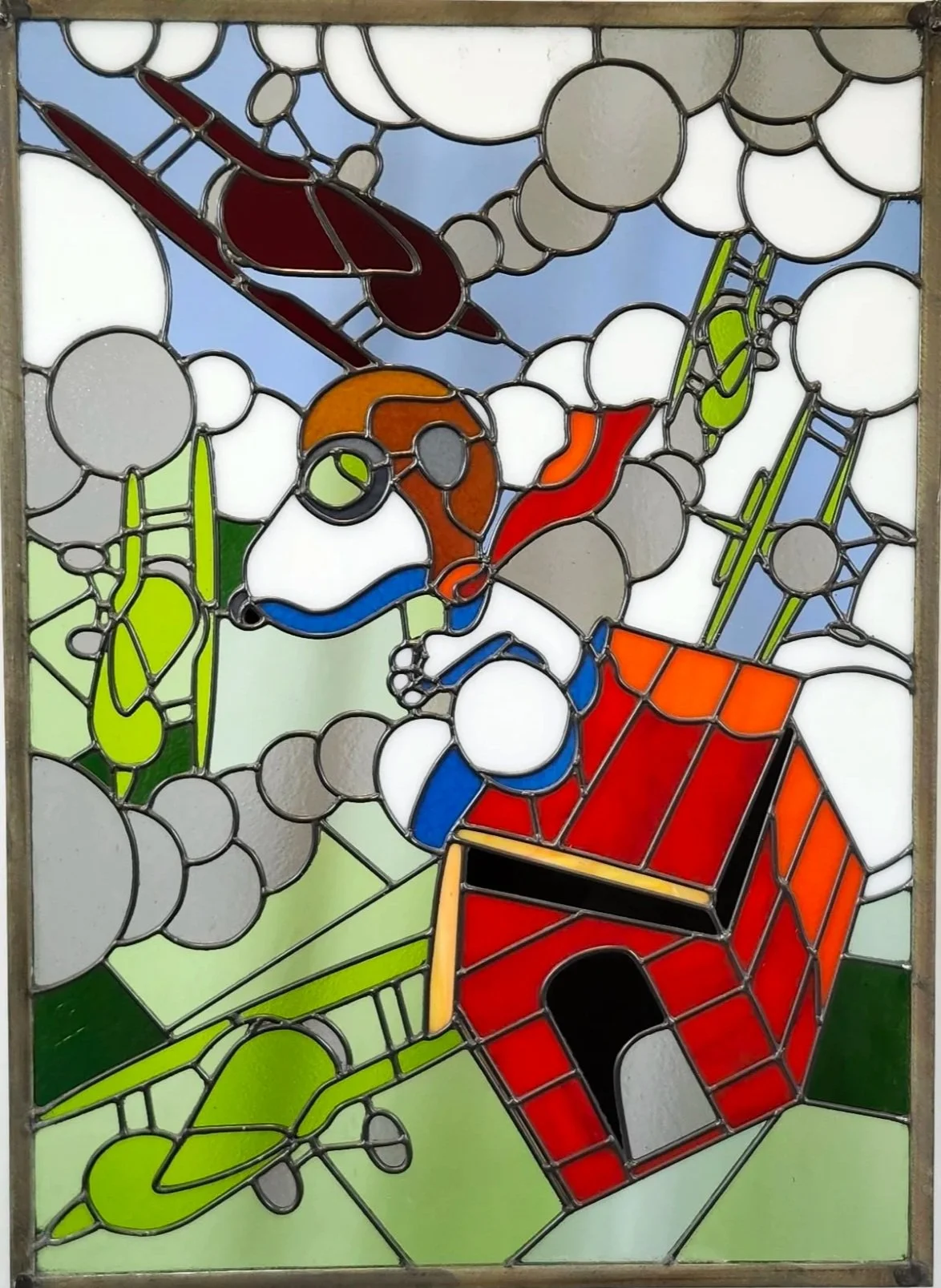 Deke Cameron, Beagle vs. Baron, Leaded Stained Glass 25"x19"  $ 2,400.00 