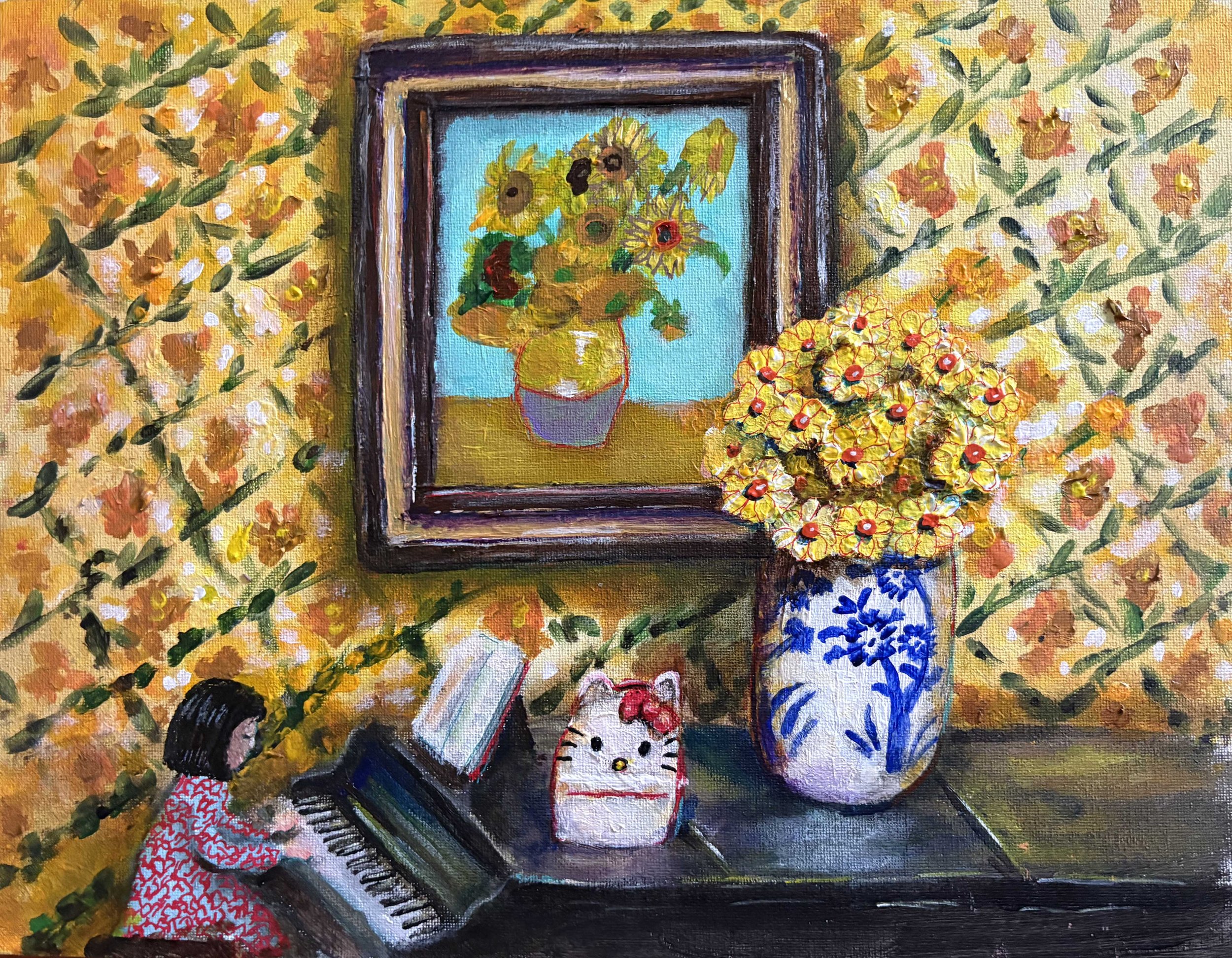 John Donofrio "Little Girl Practicing Piano" Acrylic on Canvas - 11"x14" - $500
