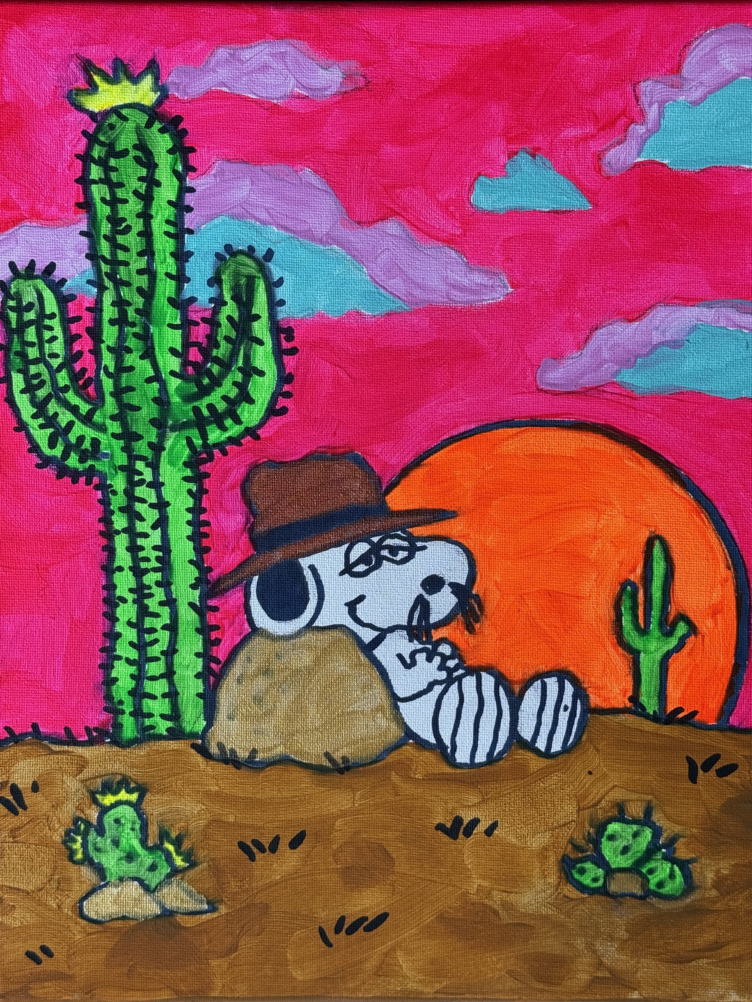 Patrick Buchta, “Spike’s Sunset”, Acrylic and Paint Marker, on Canvas,11"x14"  $ 150.00 