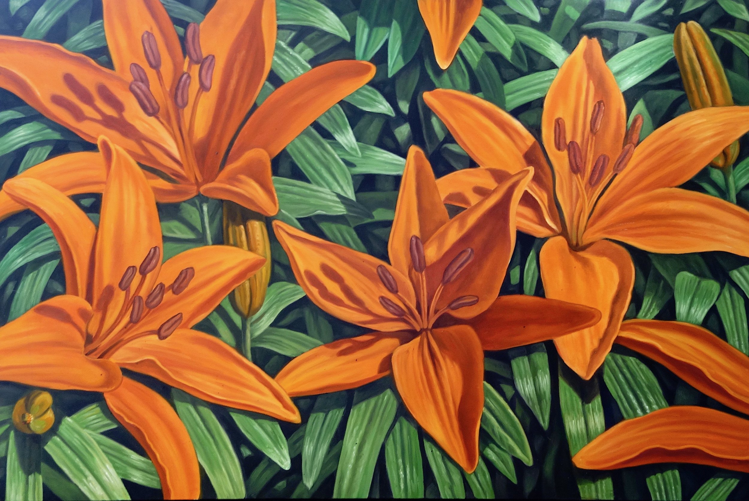 MICHAEL PYRDSA "SONG OF THE TIGER LILIES" - OIL ON CANVAS - 32"x48" - $2500