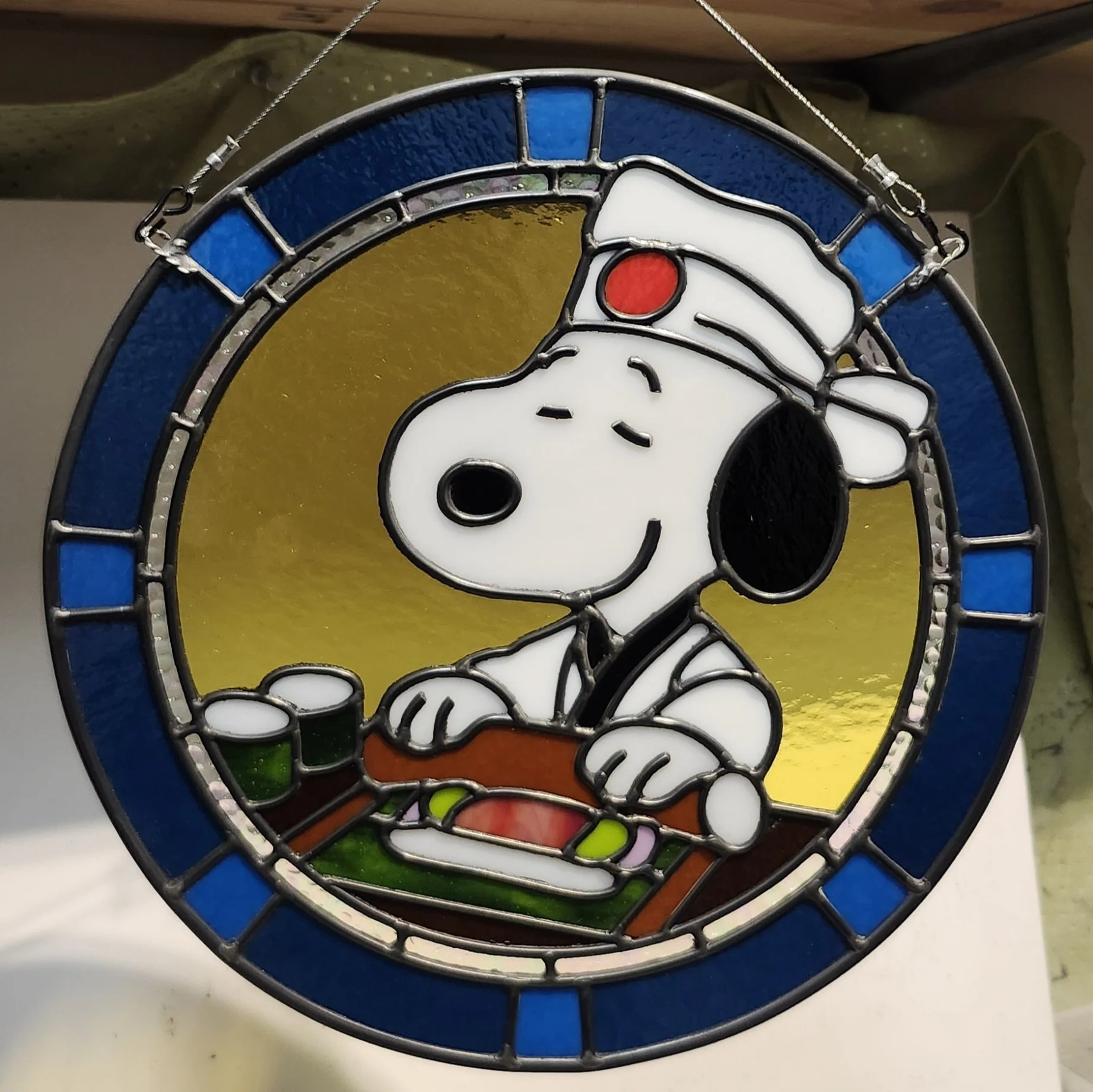 Deke Cameron, Sushi Nori Beagle, Leaded Stained Glass 12" diameter  $ 800.00 