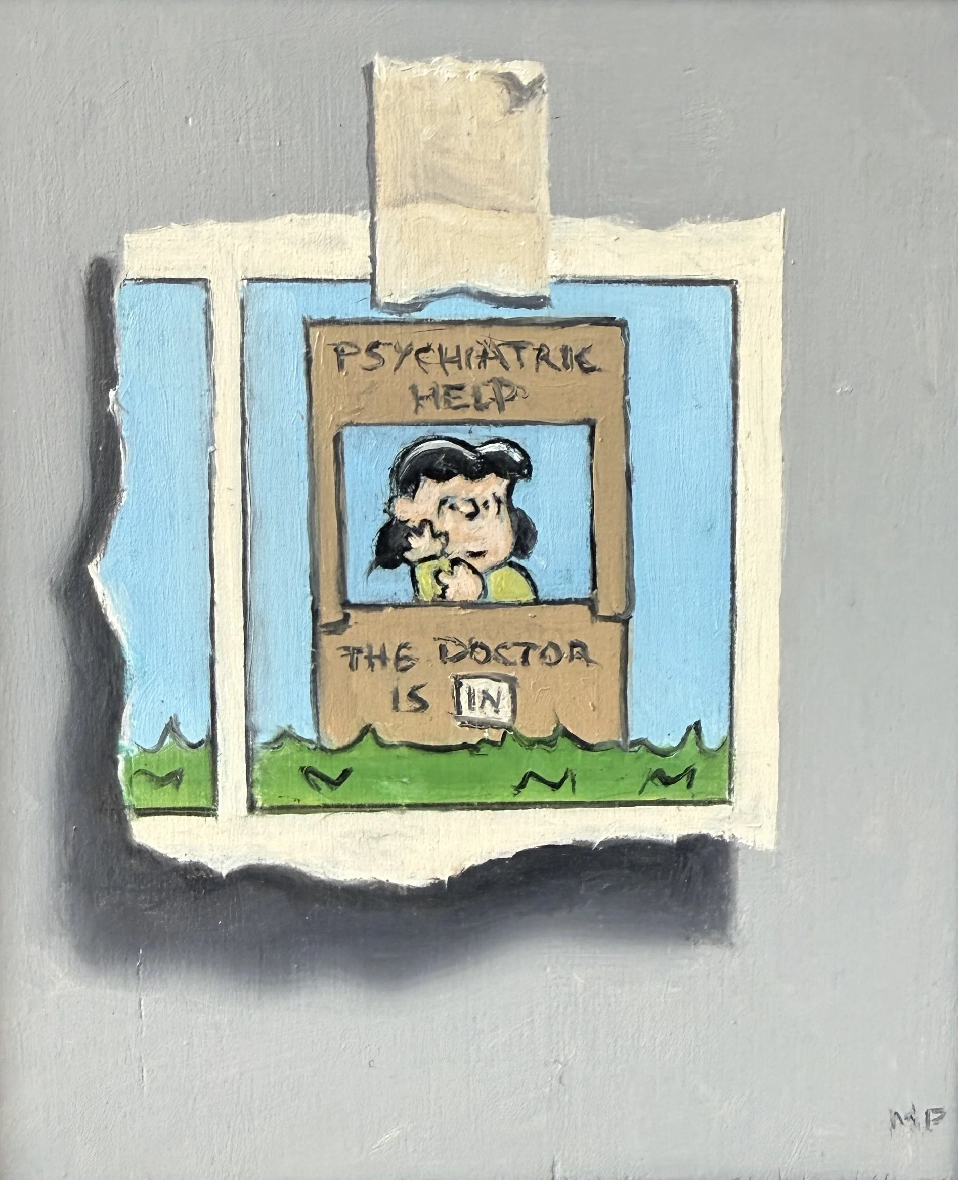 🔴 (SOLD) Michael Pyrdsa, Psychiatric Help, Oil on Panel, 7"x6"	 $ 500.00 
