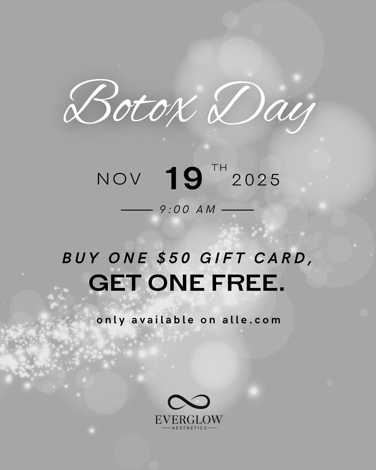 Mark your calendars — Botox Day is November 19✨
Allē Members can buy one $50 BOTOX® Cosmetic gift card, get one FREE, and when you register by 11/30 and get treated by 12/12, you’ll be entered for a chance to win $25,000! 💜
Save th