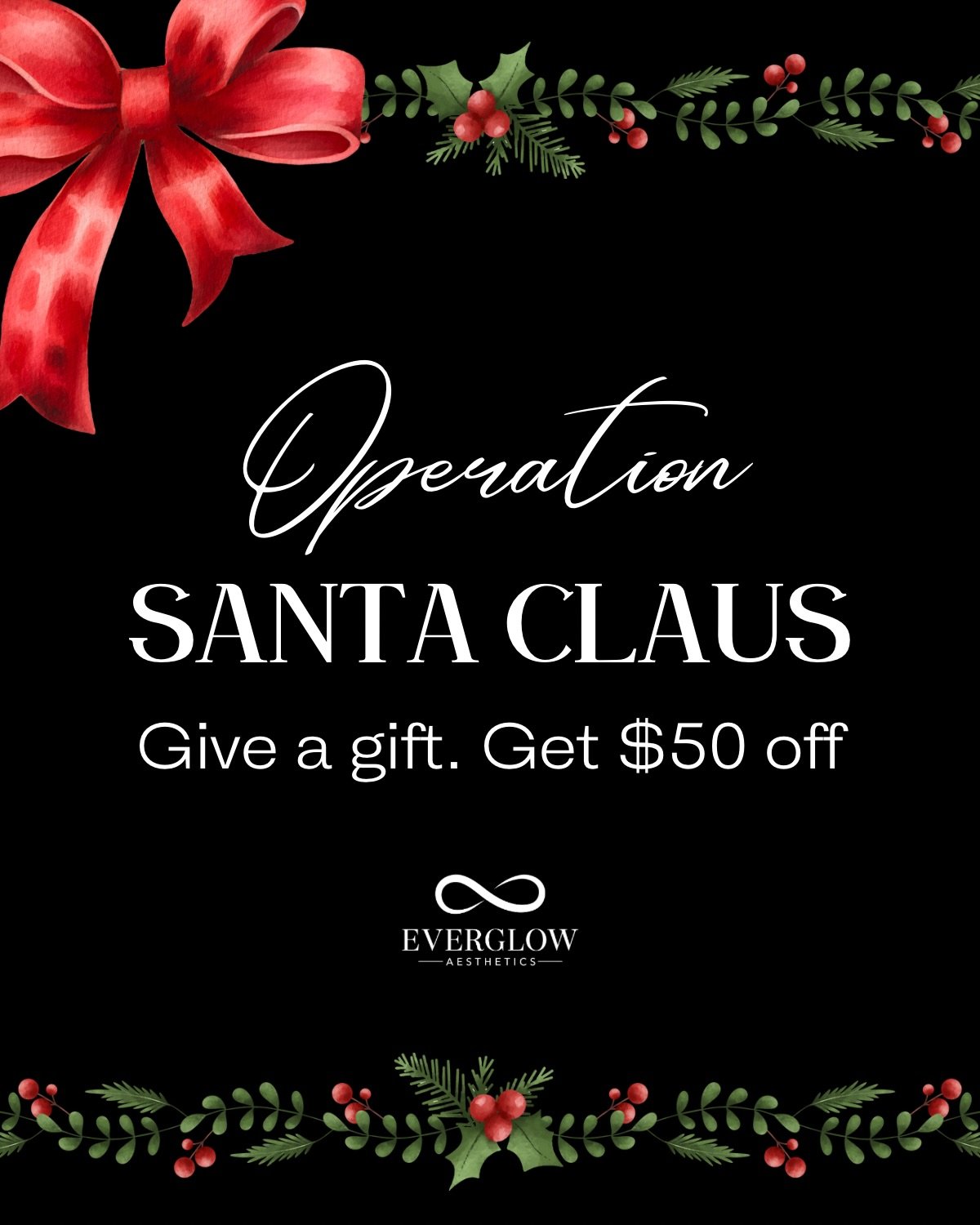 Operation Santa Claus at EverGlow! 🎄🎅🏼
 Help us make the holidays brighter for vulnerable teens, seniors, and disabled adults in Orange County ❤️

🎁 Donate a new, unwrapped gift worth $25+ and receive $50 off your Botox appointment &mdash; our wa