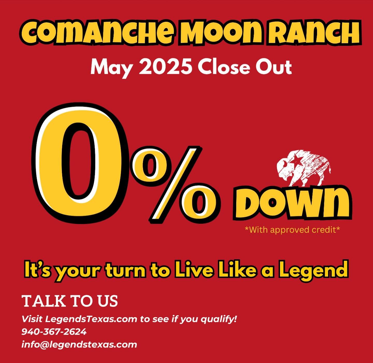 Surprise!! As we close out Comanche Moon we’re offering 0% down -
It’s your turn to Live Like a Legend
.
.
.
.
.
.
#landforsale #legendstexas #dentontx #argyletx #mingustx