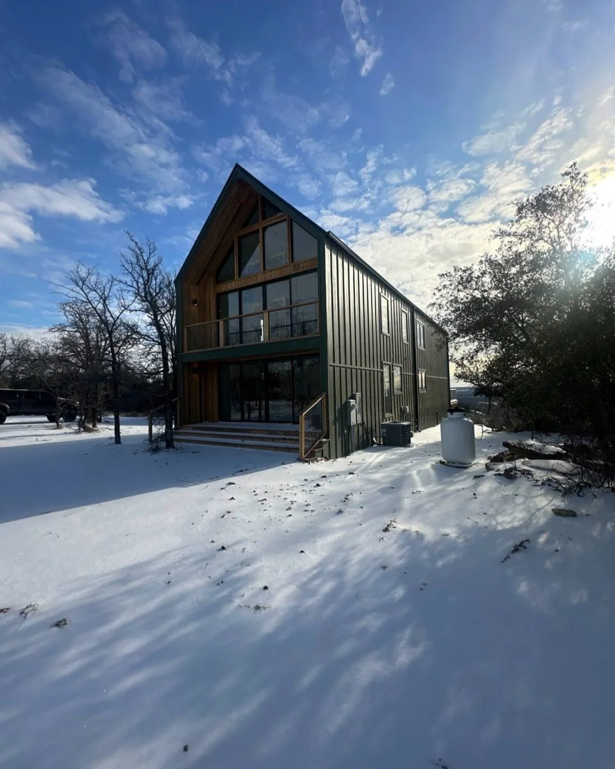 Relax in comfort within one of our newest Den outdoors build cabins, enjoying the magnificent snowy views at Comanche Moon Ranch. Build your dream home with us, to escape the hustle and bustle with your family. Comanche Moon Ranch

#snowday #offthegr