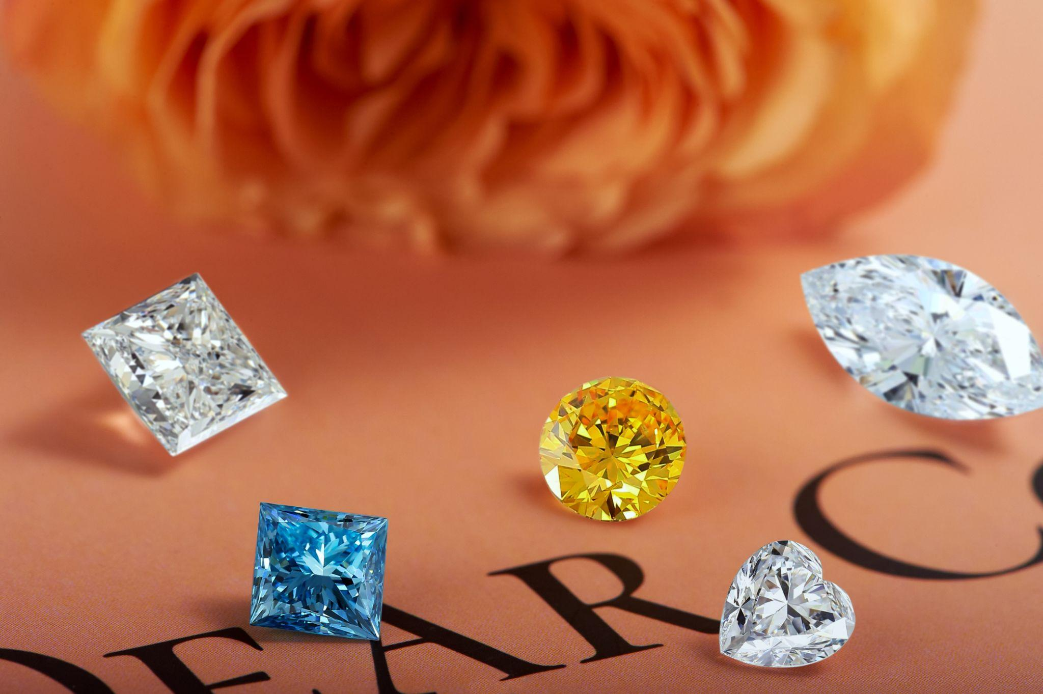 EverDear memorial diamond created from pet cremation ashes, shown in a range of color options