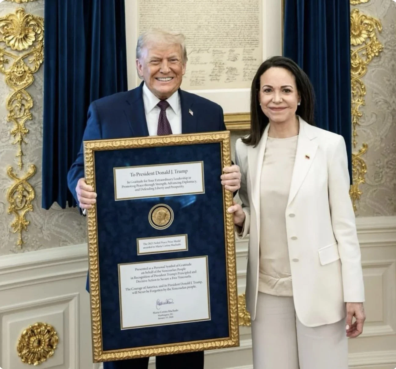 Venezuelan Nobel Peace Prize winner Maria Corina Machado and Donald Trump