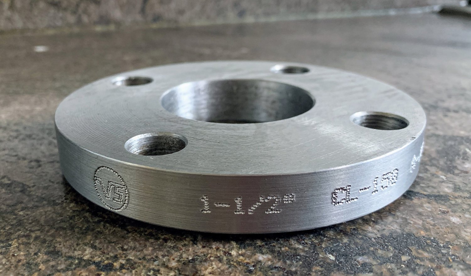 "VS" branded A105 forged slip-on flange, ANSI B16.5, with VS stamp and size marking — stocked & supplied by VSC