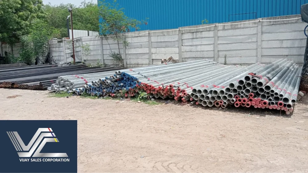 Jindal Star pipe bundles stacked at the Vijay Sales Corporation Delhi yard