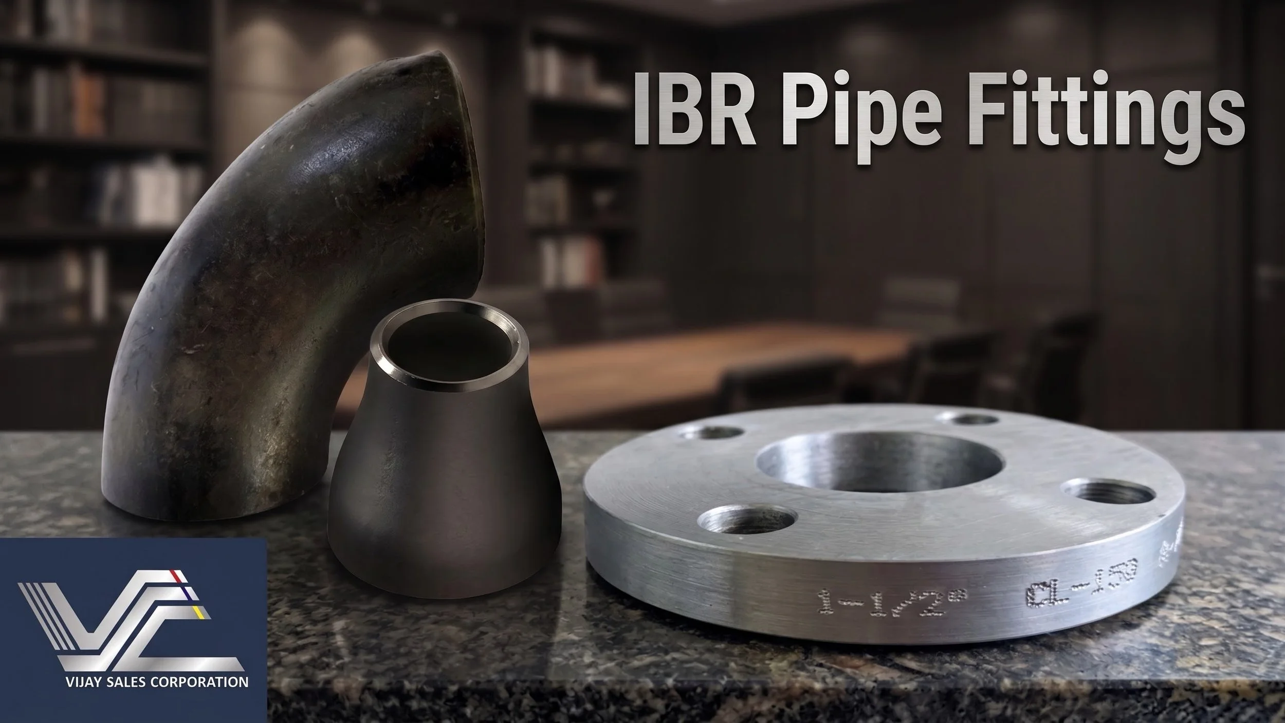 IBR pipe fittings — carbon steel butt welded 90° elbow, concentric reducer and ASME B16.5 CL-150 raised-face flange — Vijay Sales Corporation