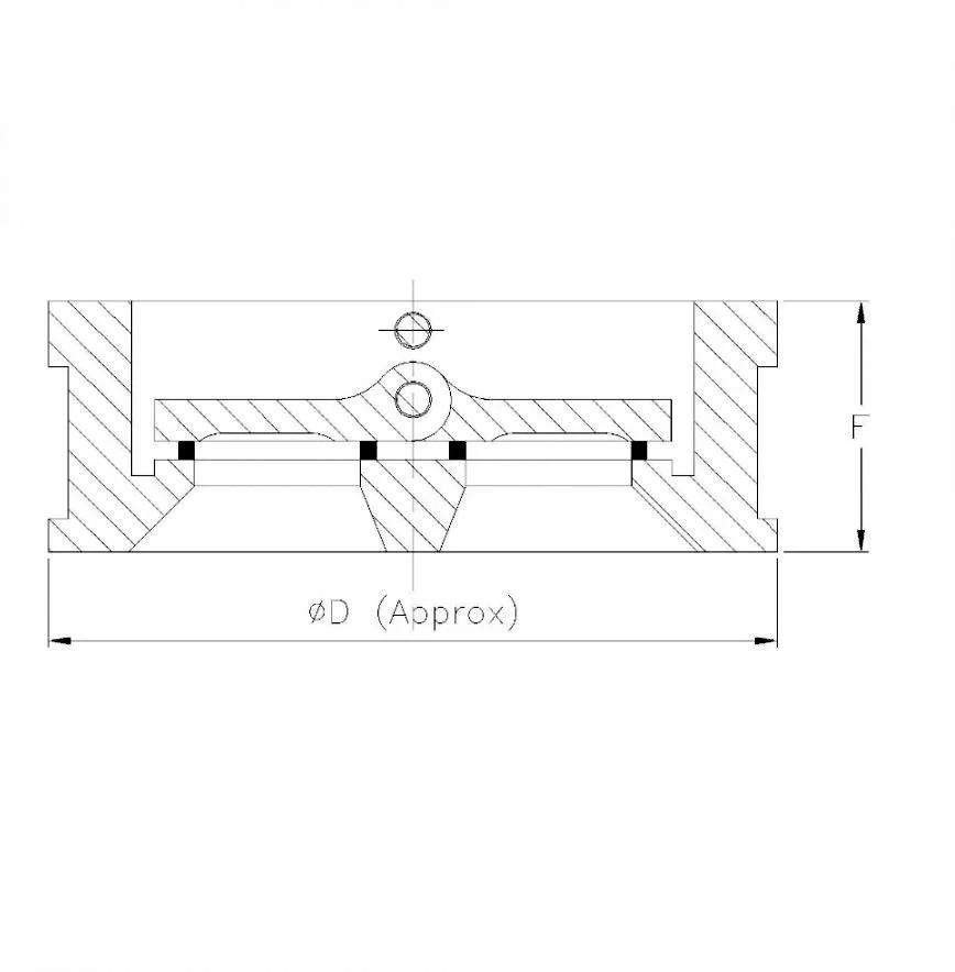 Technical drawing of a cross-sectional view of a mechanical component showing dimensions labeled ØD (Approx) for diameter and F for height.