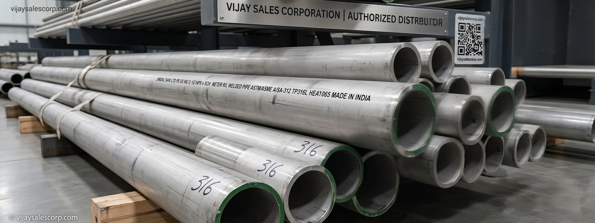 Jindal SS 316 / 316L stainless steel ERW pipes — ASTM TP316/316L, ready stock at our Delhi warehouse