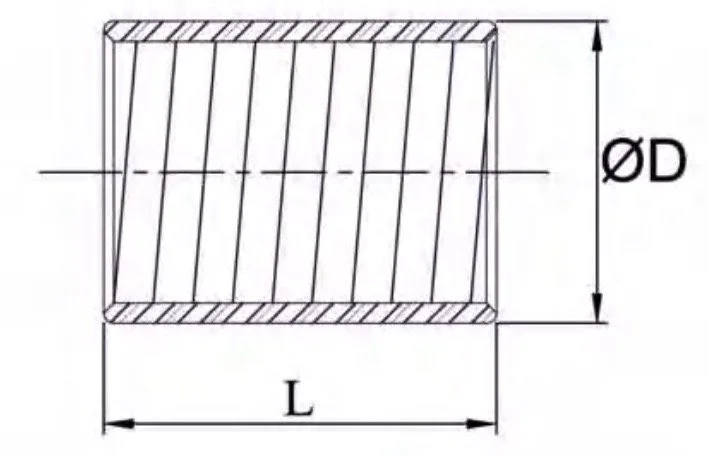 Technical drawing of a cylindrical coil spring, showing length (L) and diameter (D) measurements.