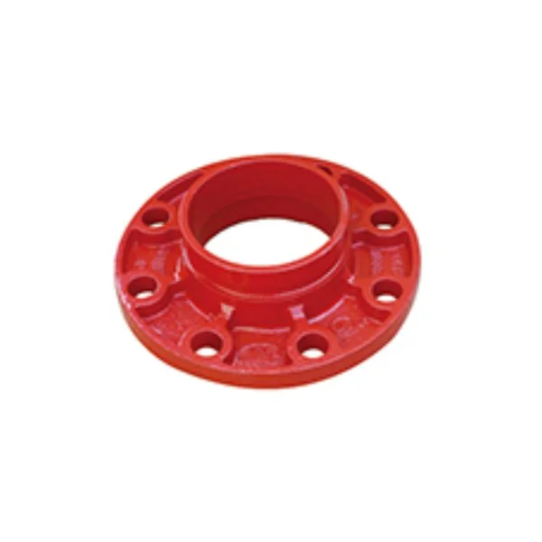 Red mechanical pipe flange with multiple bolt holes